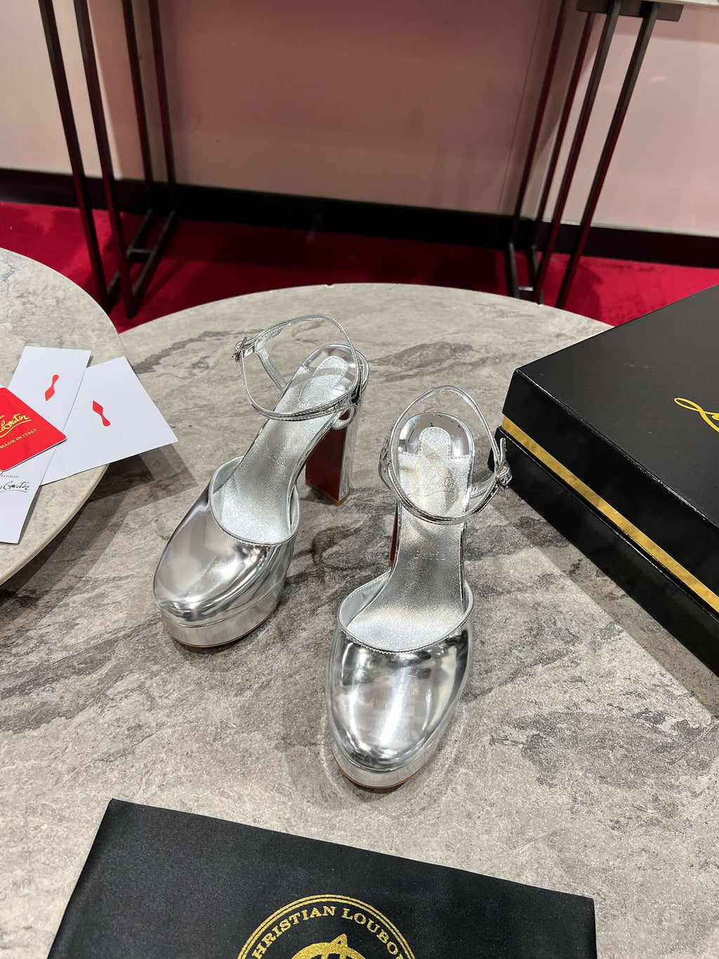 LOO PUMPS 130MM IN SILVER-TONE PATENT CALFSKIN