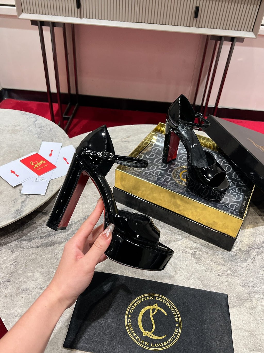 SANDALOO PLATFORM SANDALS 130MM IN BLACK PATENT CALFSKIN