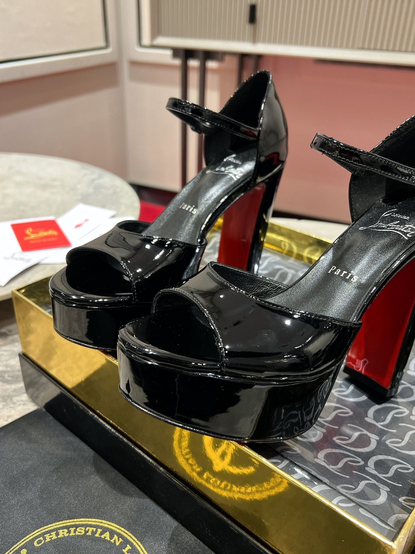 SANDALOO PLATFORM SANDALS 130MM IN BLACK PATENT CALFSKIN