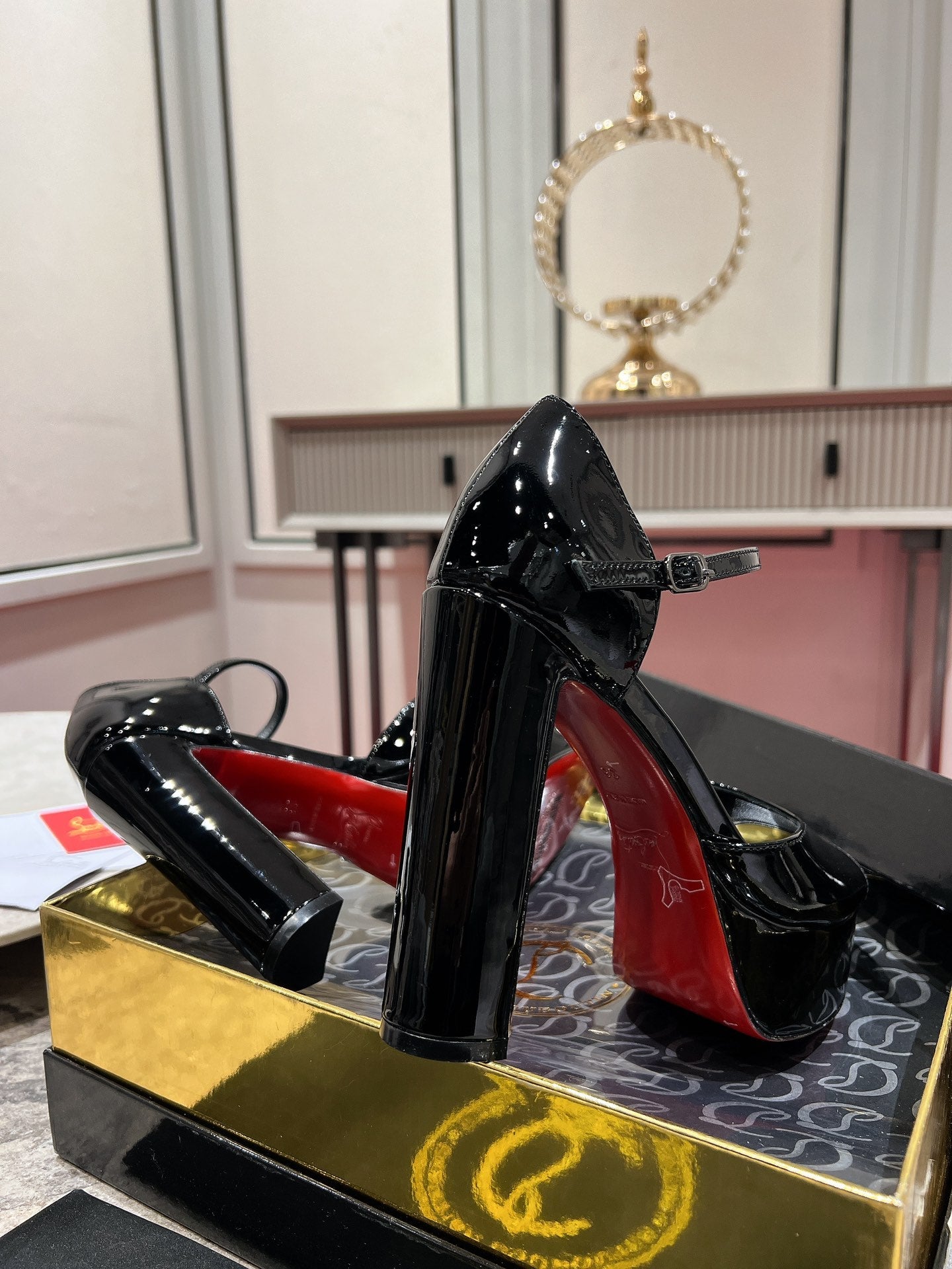 SANDALOO PLATFORM SANDALS 130MM IN BLACK PATENT CALFSKIN