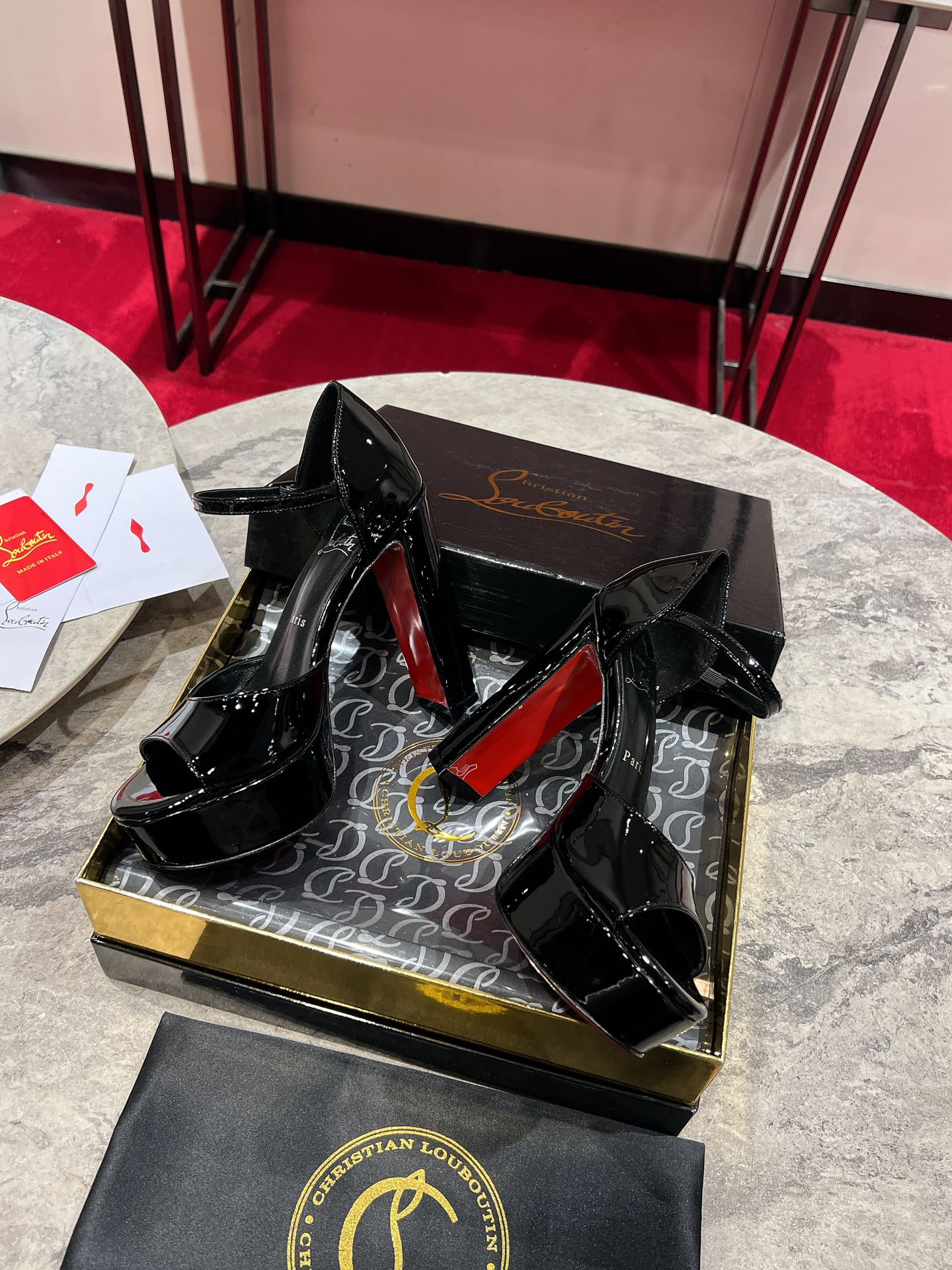 SANDALOO PLATFORM SANDALS 130MM IN BLACK PATENT CALFSKIN
