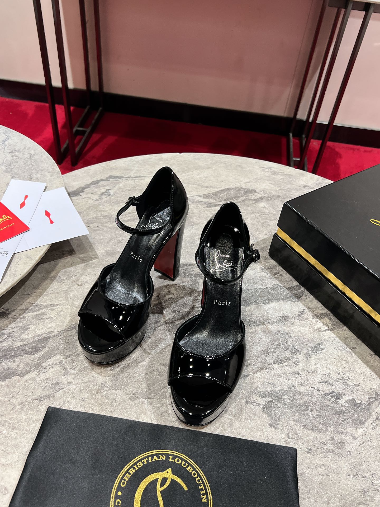 SANDALOO PLATFORM SANDALS 130MM IN BLACK PATENT CALFSKIN