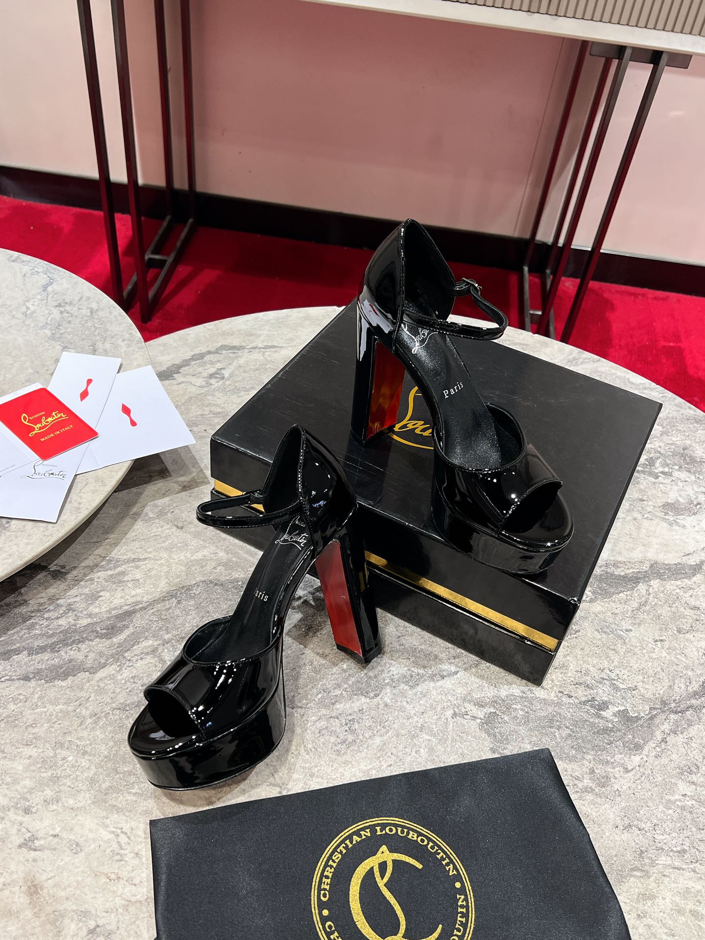 SANDALOO PLATFORM SANDALS 130MM IN BLACK PATENT CALFSKIN