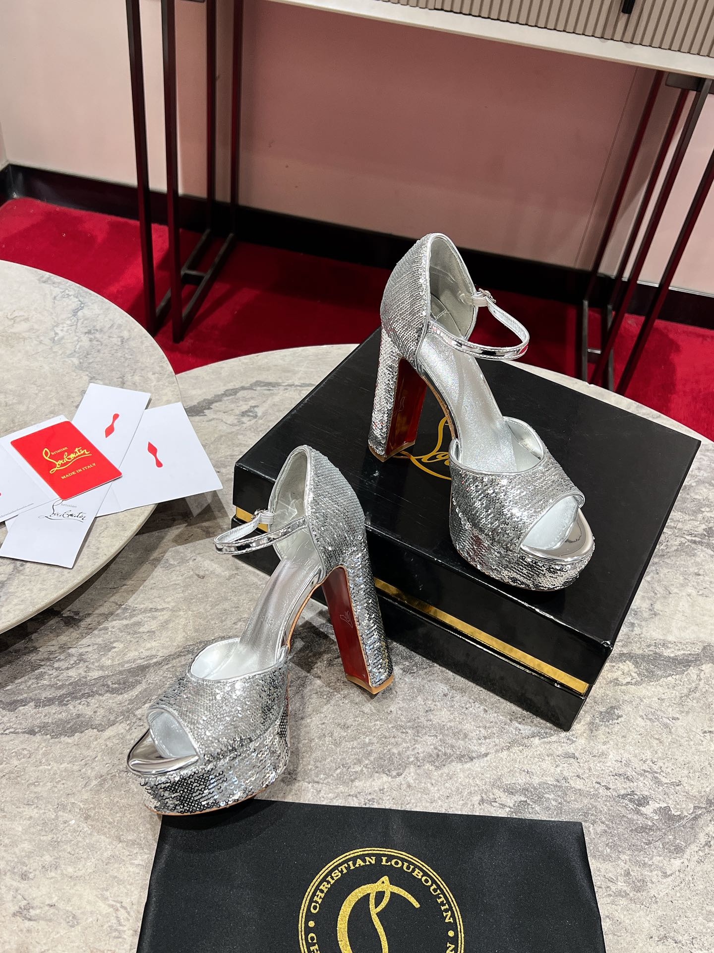 GLITTER SANDALOO PLATFORM SANDALS 130MM IN SILVER-TONE CALFSKIN