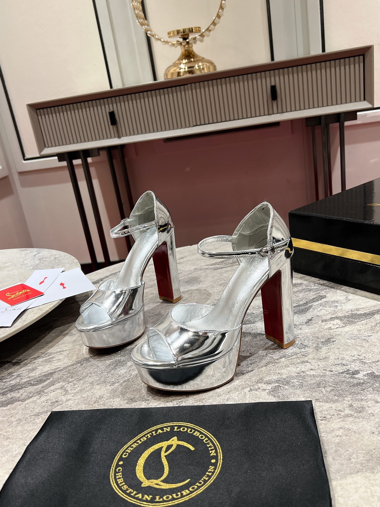 SANDALOO PLATFORM SANDALS 130MM IN SILVER-TONE METALLIC LEATHER
