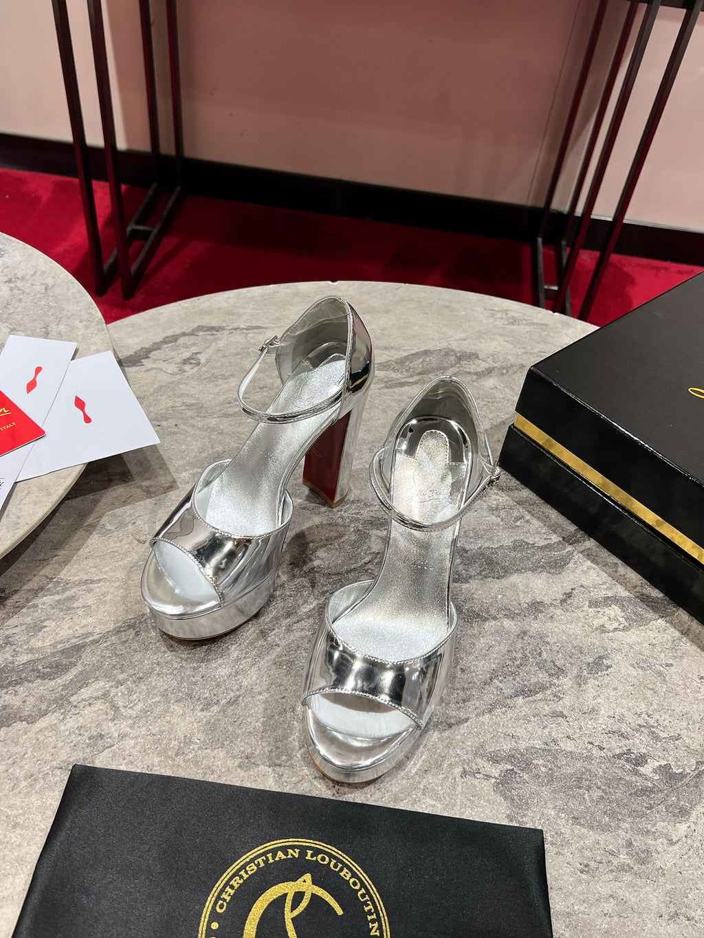 SANDALOO PLATFORM SANDALS 130MM IN SILVER-TONE METALLIC LEATHER
