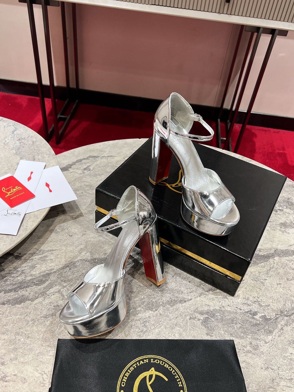SANDALOO PLATFORM SANDALS 130MM IN SILVER-TONE METALLIC LEATHER