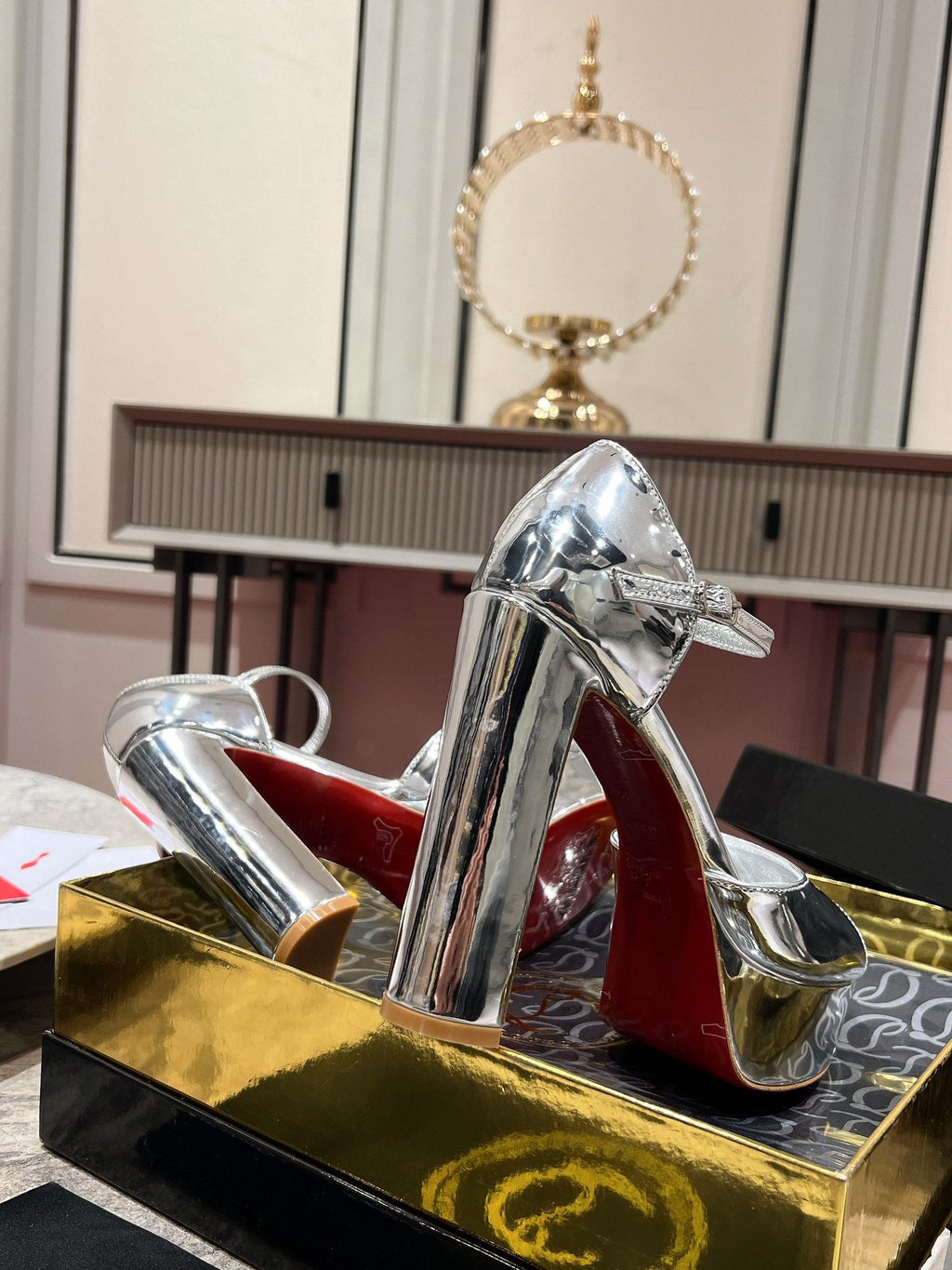 SANDALOO PLATFORM SANDALS 130MM IN SILVER-TONE METALLIC LEATHER
