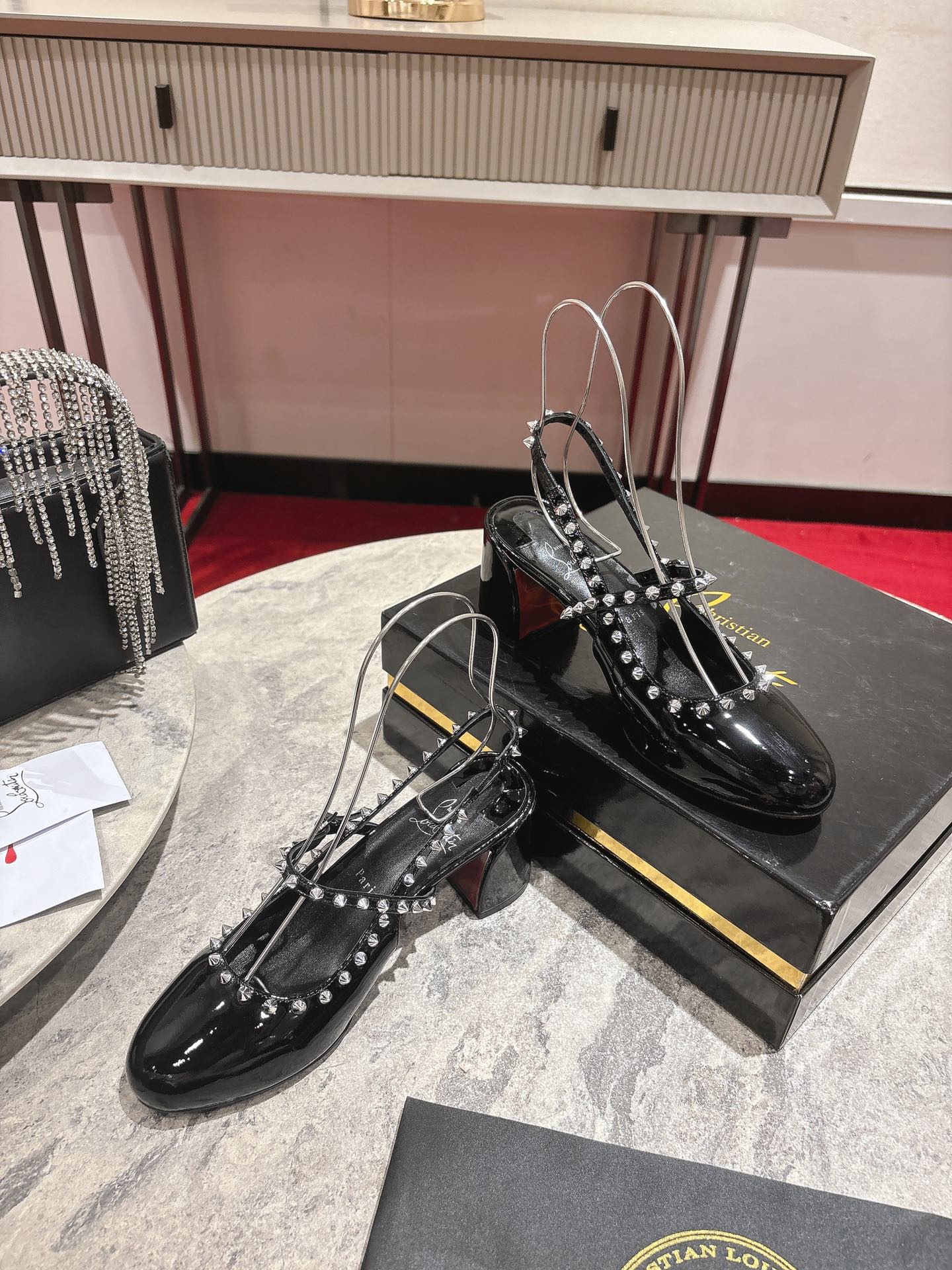 JANISPIKES MARY JANE PUMPS 55MM IN BLACK GLOSSY CALFSKIN