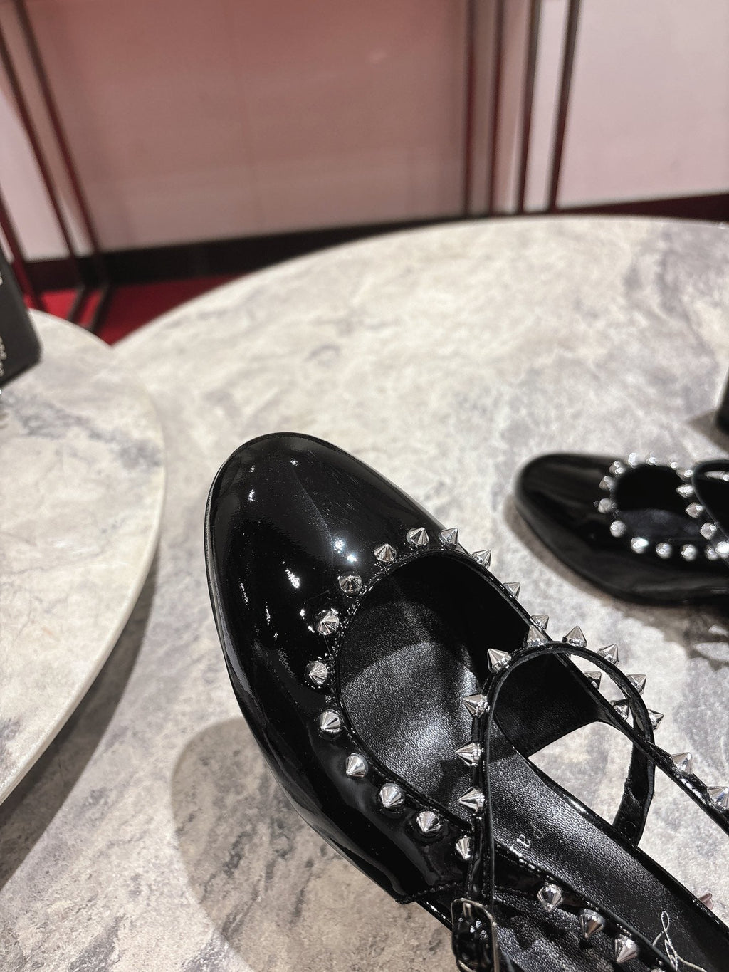 JANISPIKES MARY JANE PUMPS 55MM IN BLACK GLOSSY CALFSKIN