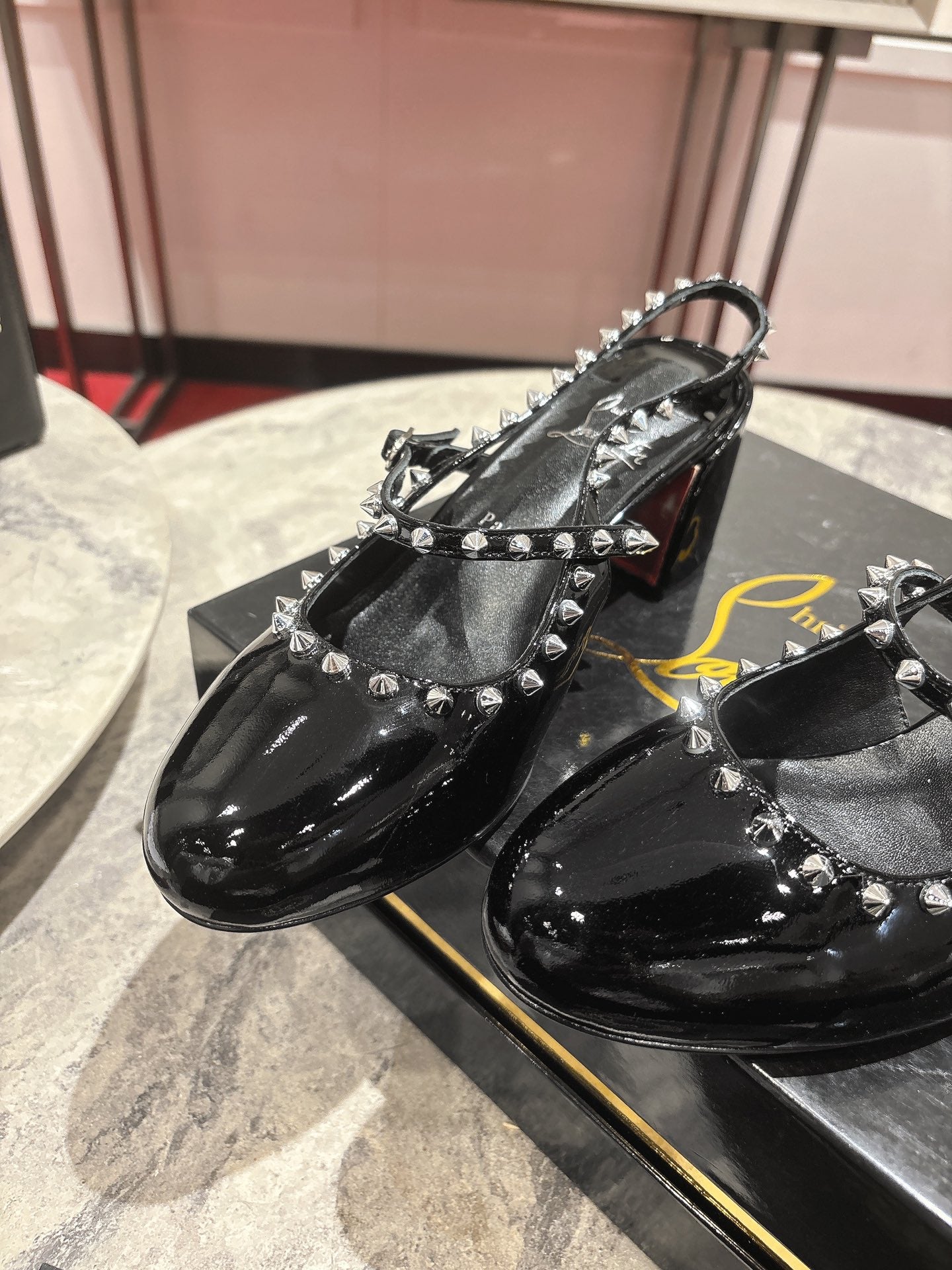 JANISPIKES MARY JANE PUMPS 55MM IN BLACK GLOSSY CALFSKIN