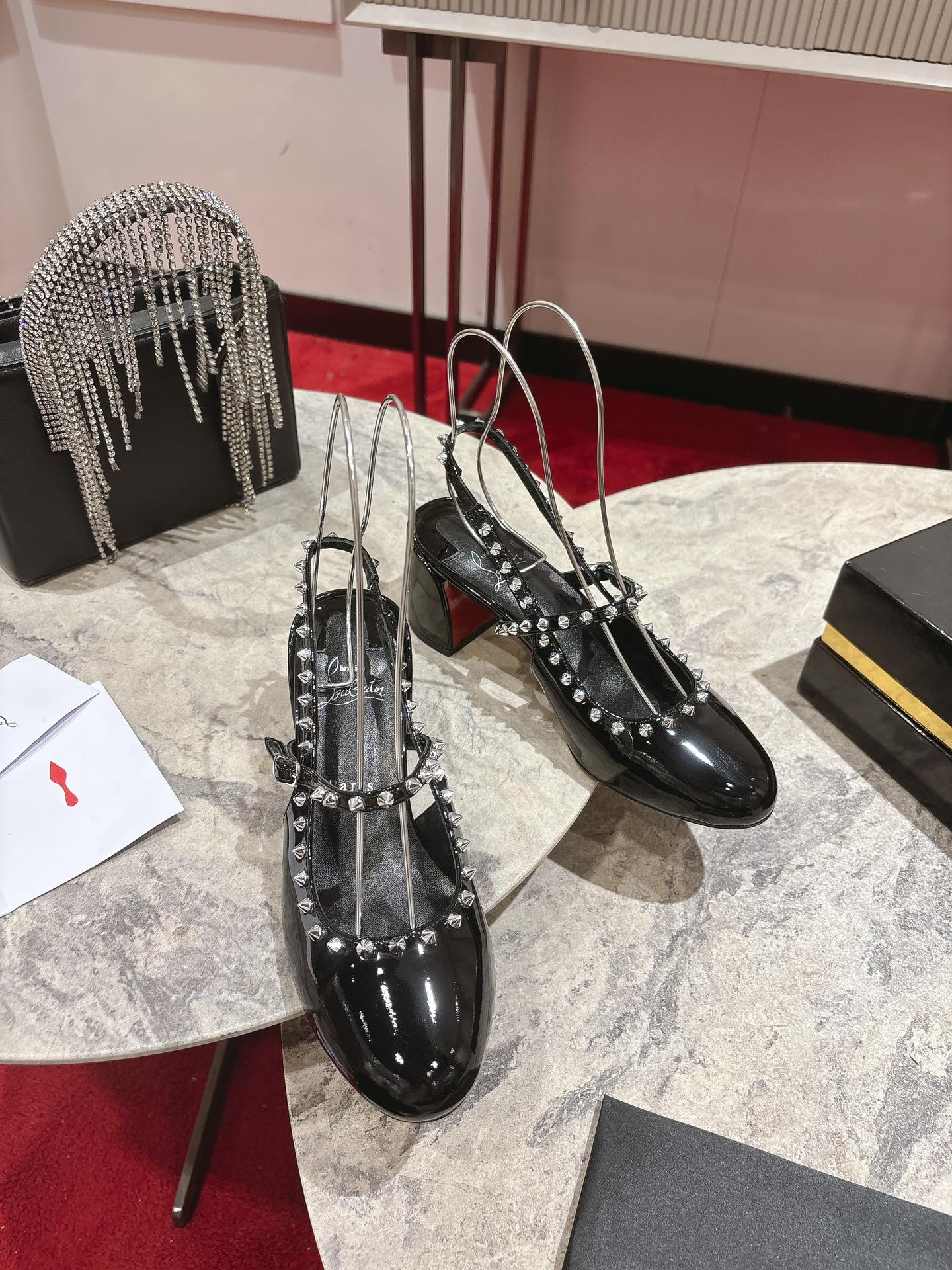 JANISPIKES MARY JANE PUMPS 55MM IN BLACK GLOSSY CALFSKIN