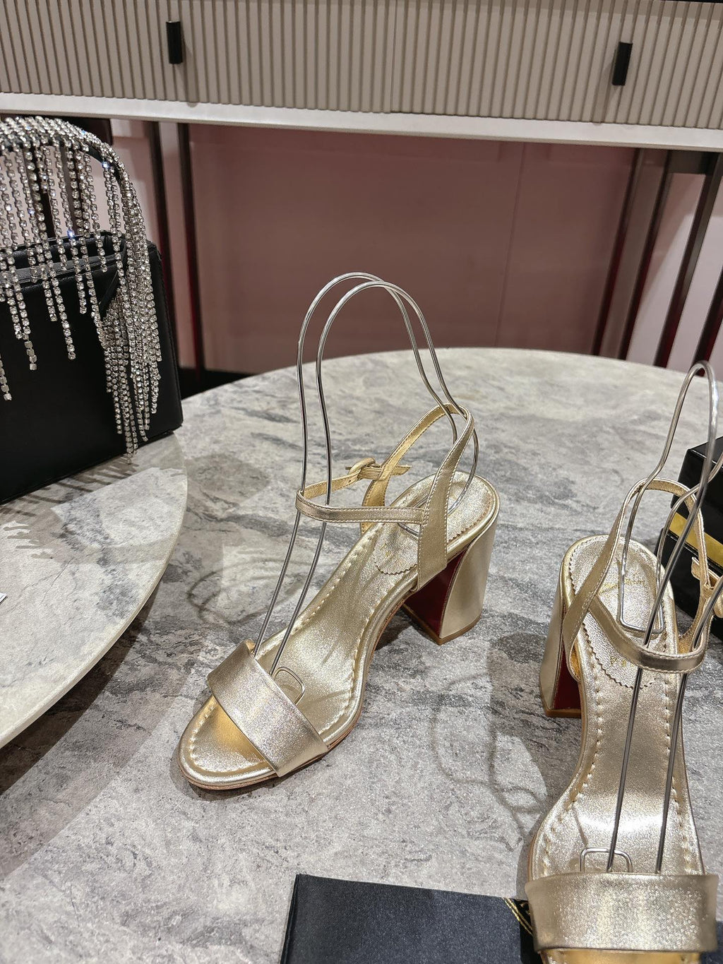 MISS JANE HEELED SANDALS 85MM IN GOLD-TONE CALFSKIN