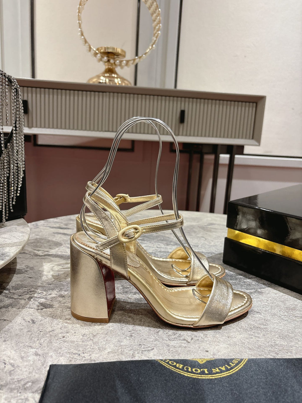 MISS JANE HEELED SANDALS 85MM IN GOLD-TONE CALFSKIN