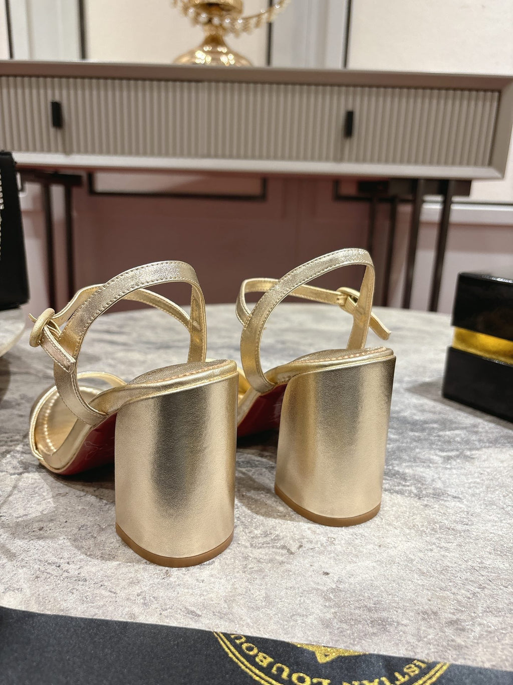 MISS JANE HEELED SANDALS 85MM IN GOLD-TONE CALFSKIN