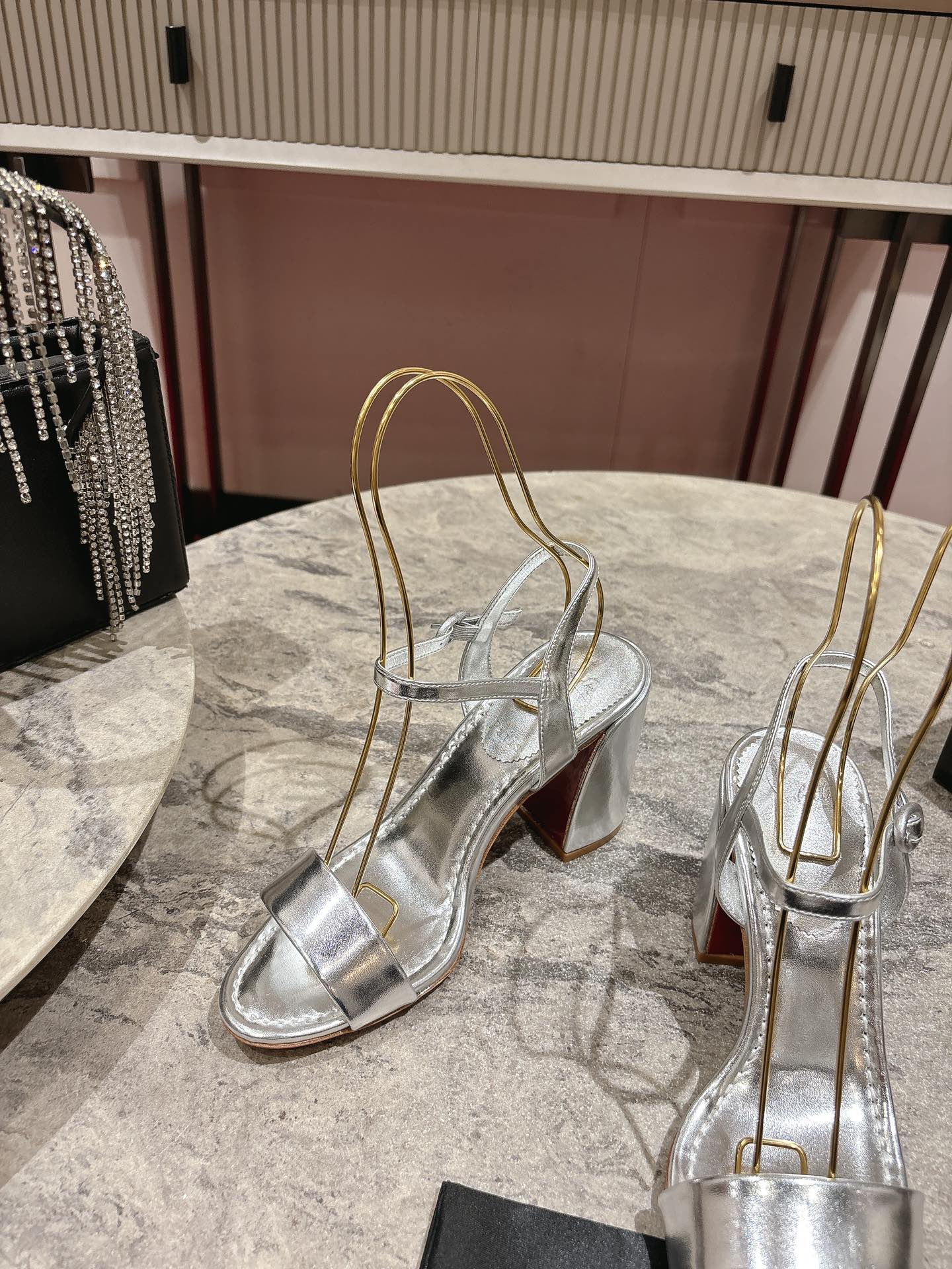 MISS JANE HEELED SANDALS 85MM IN SILVER-TONE CALFSKIN