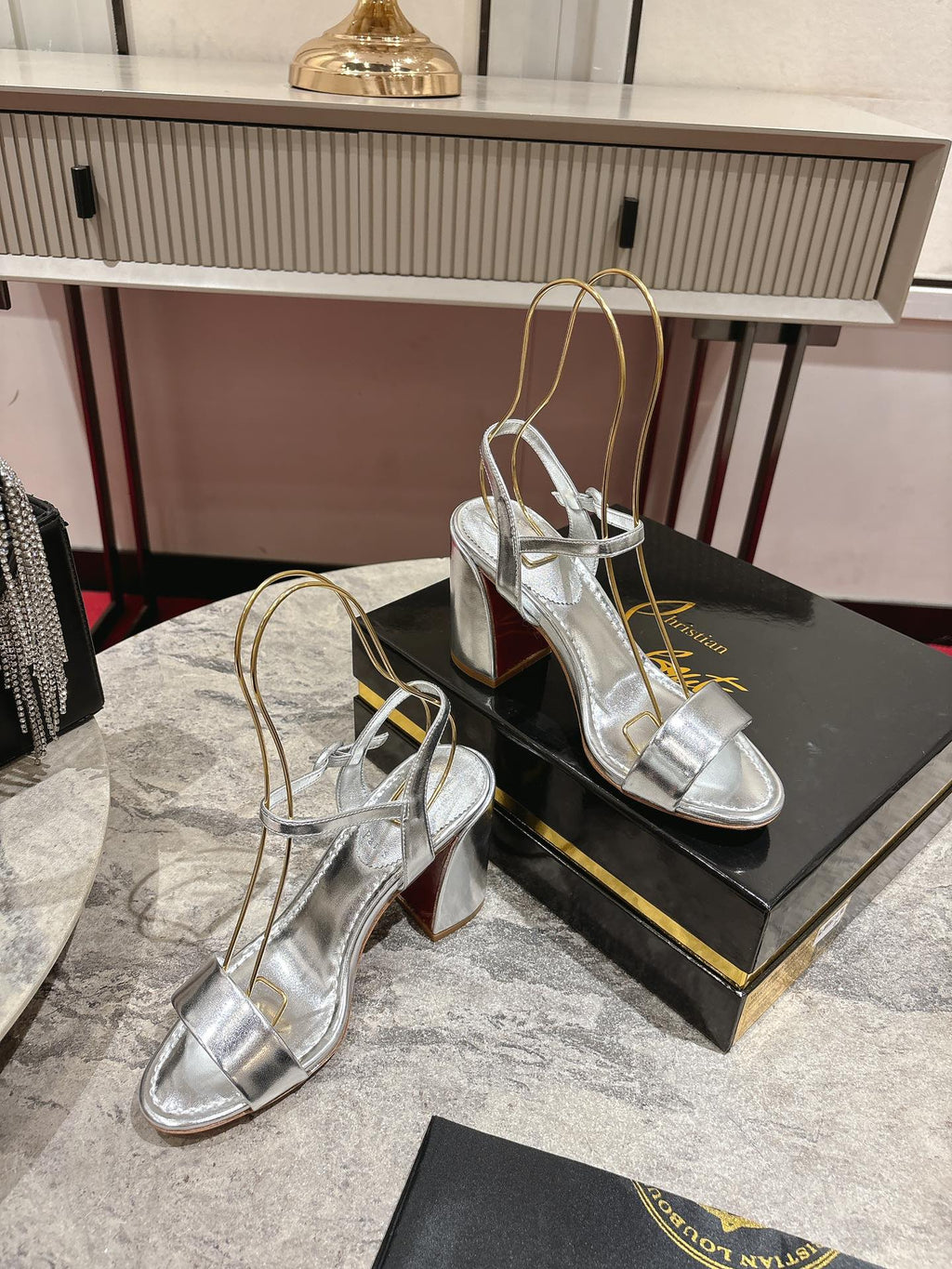 MISS JANE HEELED SANDALS 85MM IN SILVER-TONE CALFSKIN