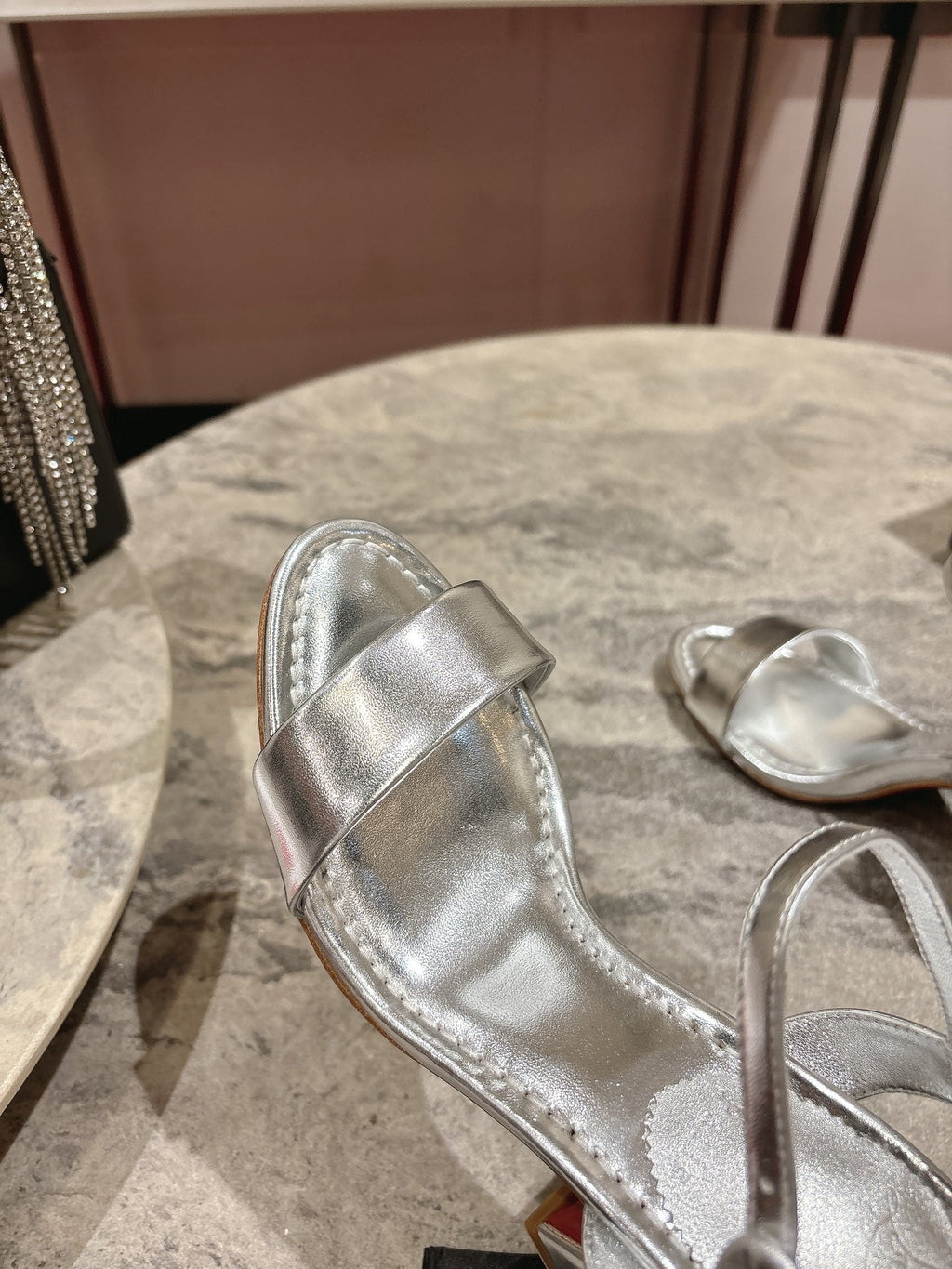 MISS JANE HEELED SANDALS 85MM IN SILVER-TONE CALFSKIN
