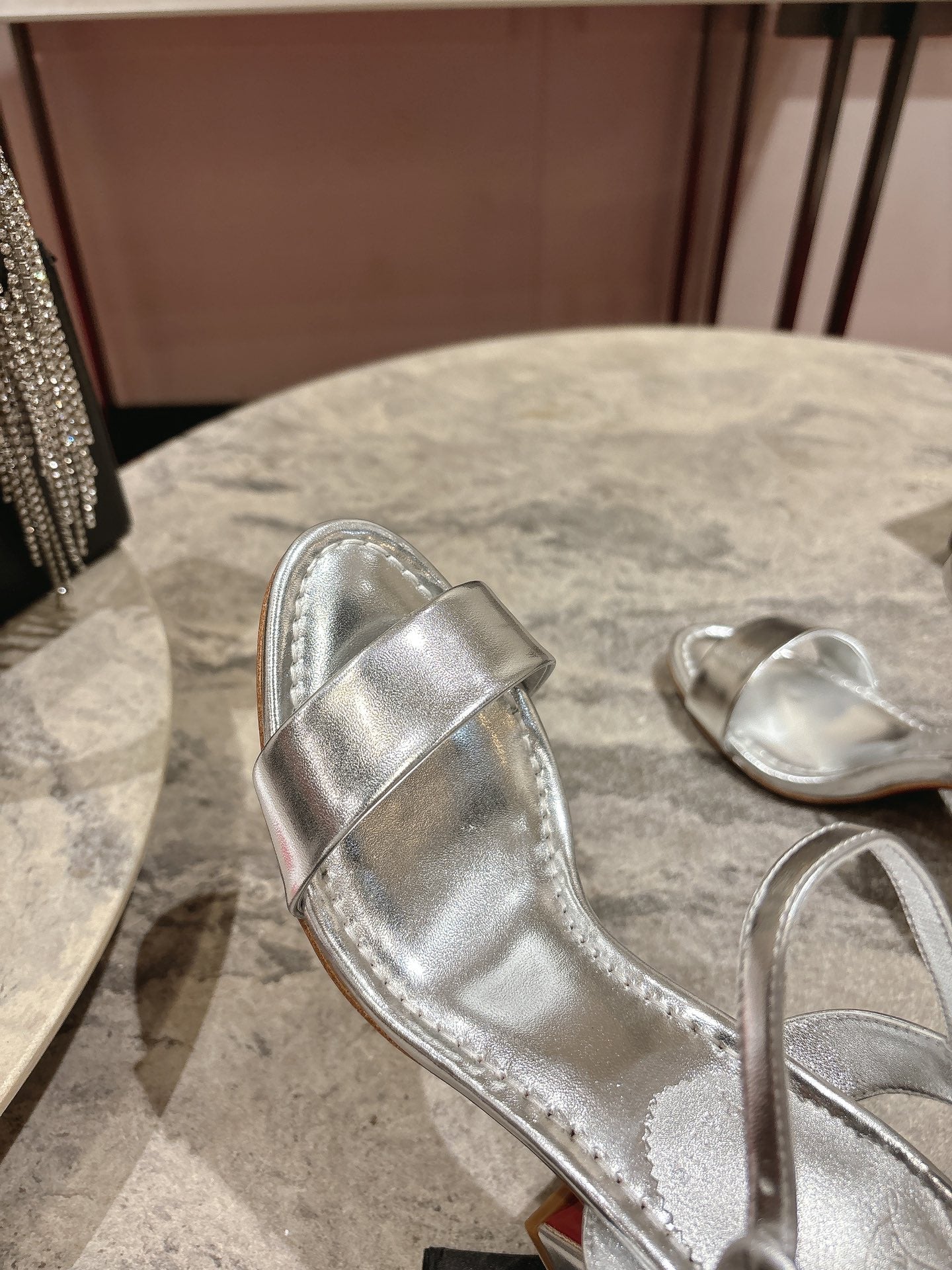 MISS JANE HEELED SANDALS 85MM IN SILVER-TONE CALFSKIN