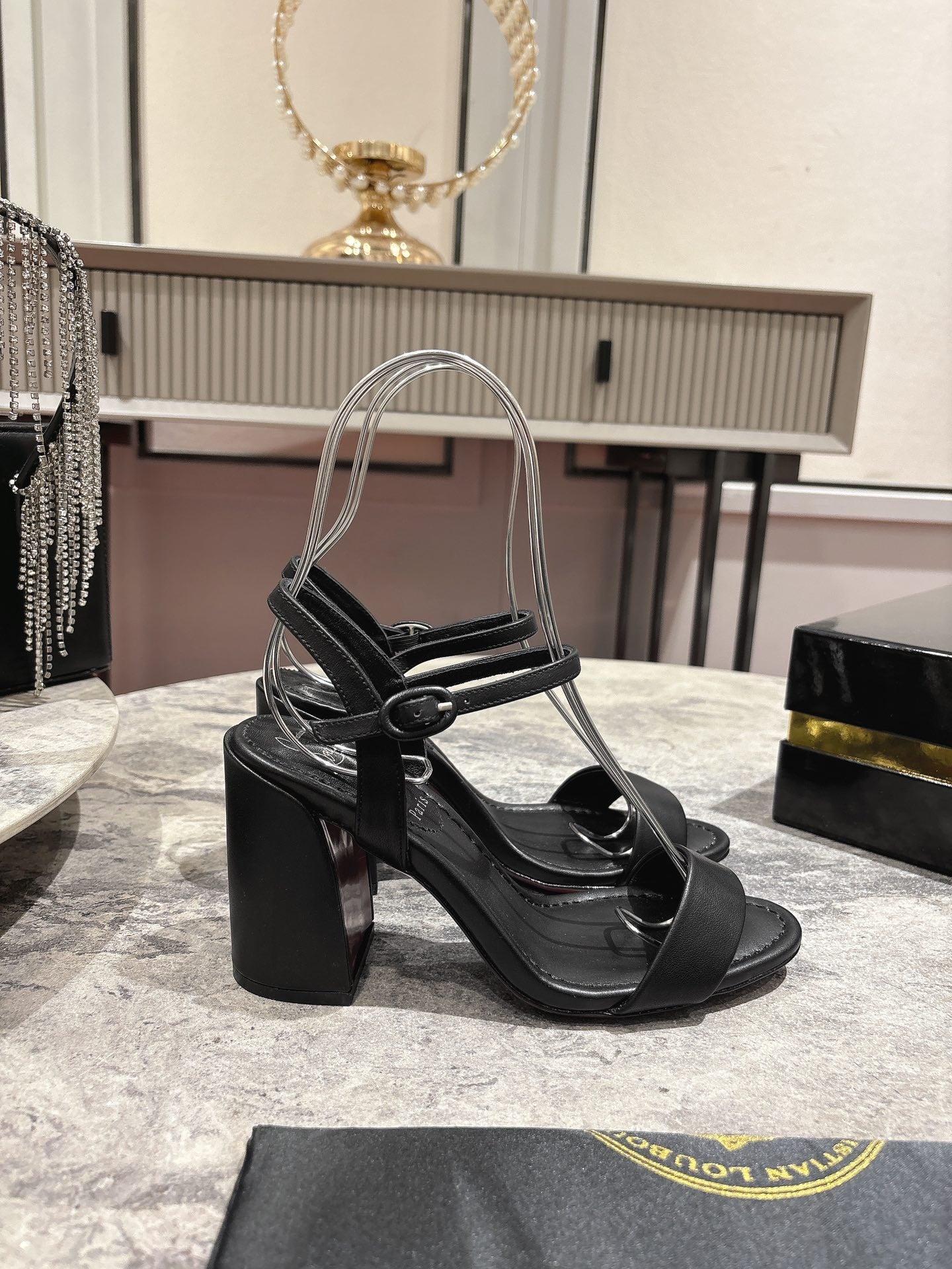 MISS JANE HEELED SANDALS 85MM IN BLACK CALFSKIN