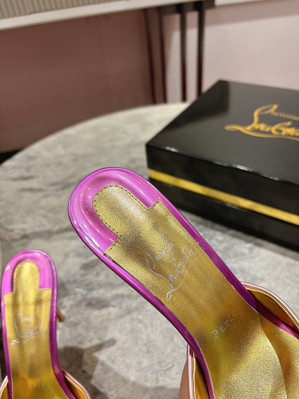 IRIDESCENT EFFECT MULES 100MM IN COLORFUL CALFSKIN
