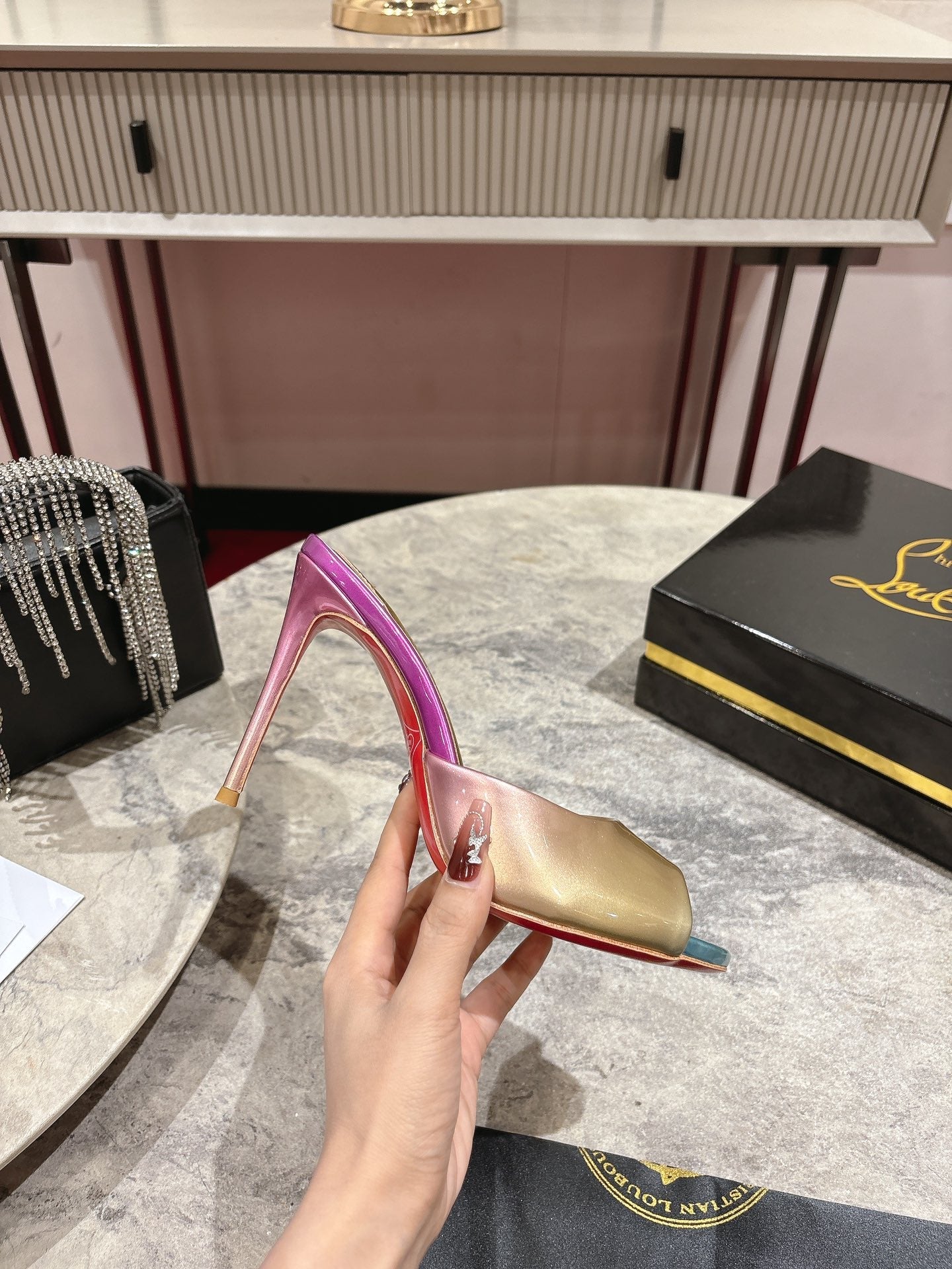 IRIDESCENT EFFECT MULES 100MM IN COLORFUL CALFSKIN