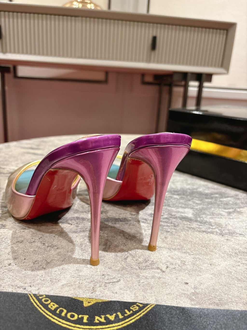 IRIDESCENT EFFECT MULES 100MM IN COLORFUL CALFSKIN