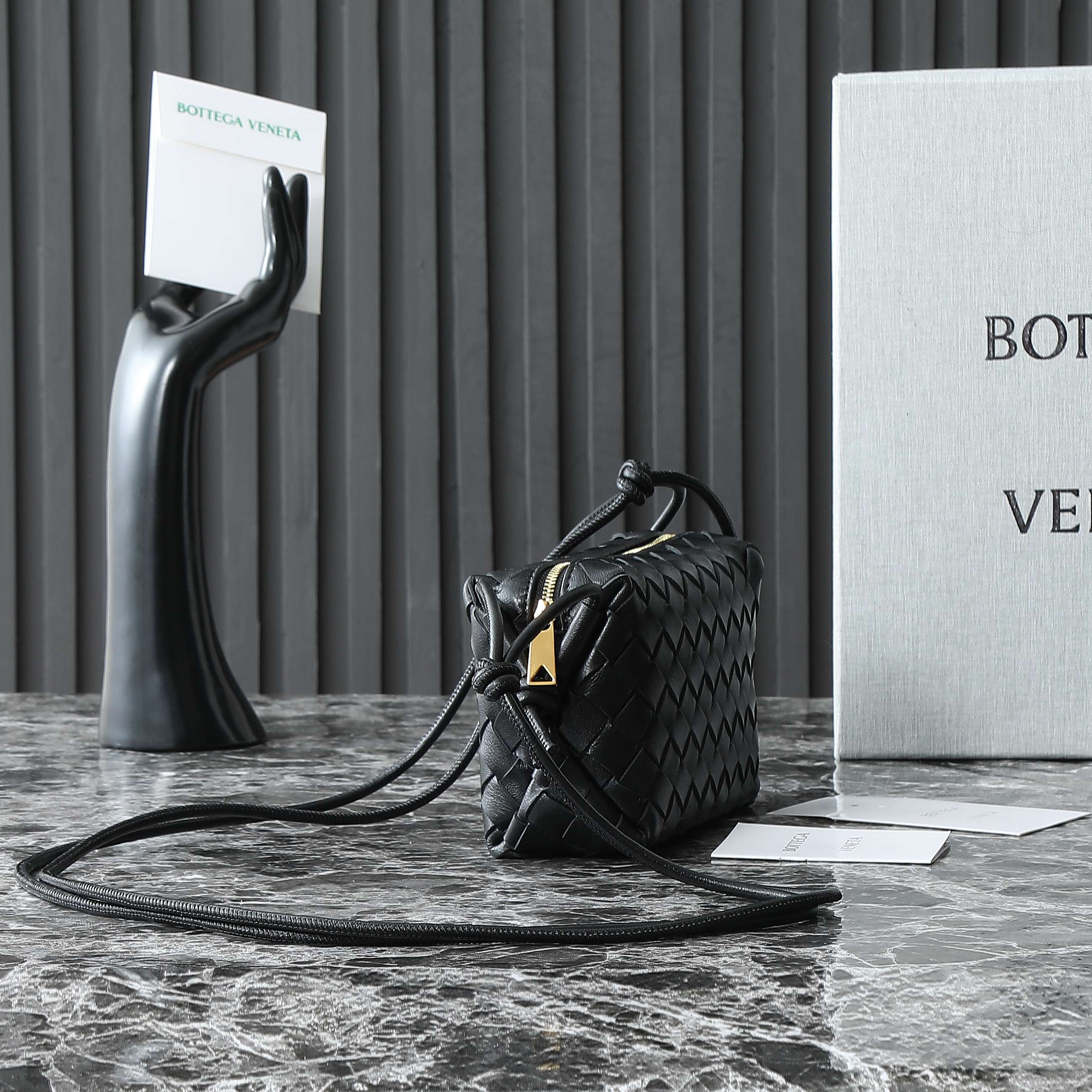 BOTTEGA VENETA KNOT CROSSBODY BAG 17 IN BLACK CALFSKIN