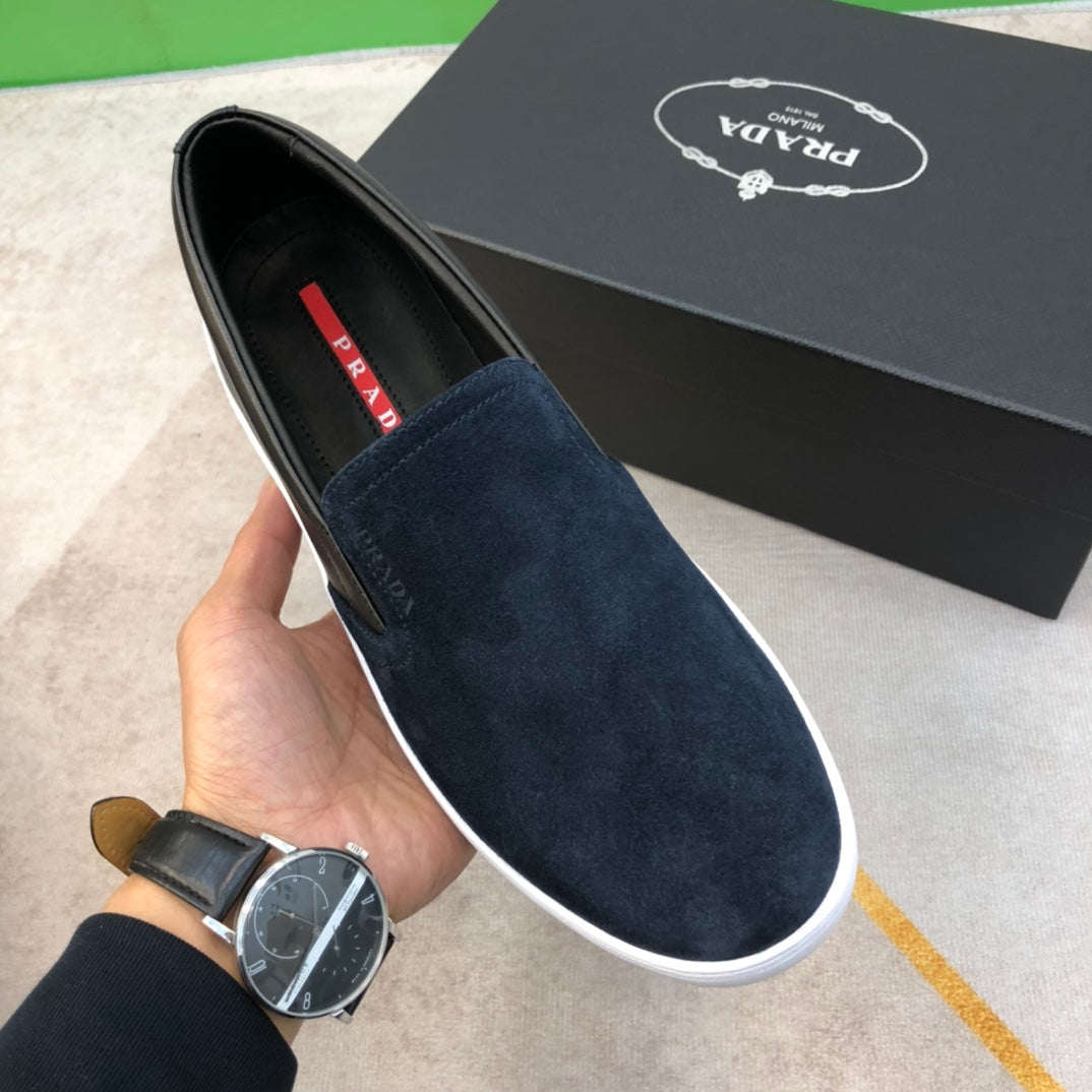 PRA LOAFER IN MIDNIGHT BLUE SUEDE AND BLACK CALFSKIN