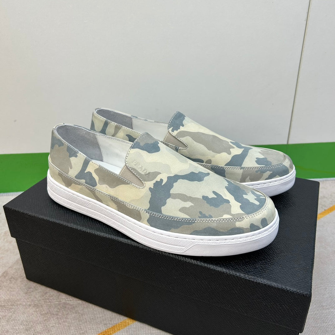 PRA LOAFER IN CAMO PATTERN LIGHT GREEN SUEDE
