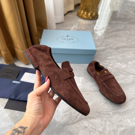 PRADA 25S LOAFERS IN BROWN SUEDE