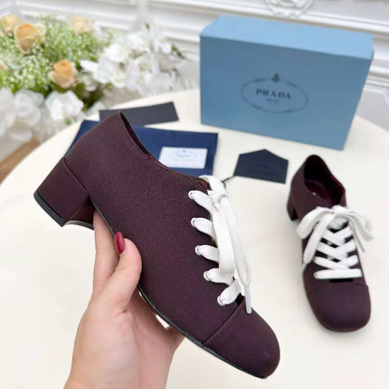 PRADA 25S MARY JANE SHOES 55 MM IN DEEP WINE BROWN CANVAS FABRIC