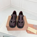 MIUMIU 26S SANDAL 35MM IN DARK RED BROWN CALFSKIN WITH STYLIZED T-STRING