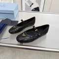 PRADA 26S MARY JANE FLATS IN BLACK WOVEN CALFSKIN