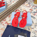 PRADA 26S THONG SANDALS IN RED CALFSKIN TRIANGLE LOGO