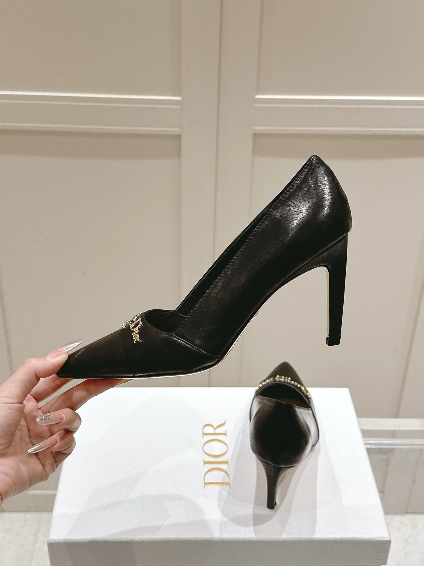 MY DD 25S POINTED TOE PUMP 50MM IN BLACK CALFSKIN