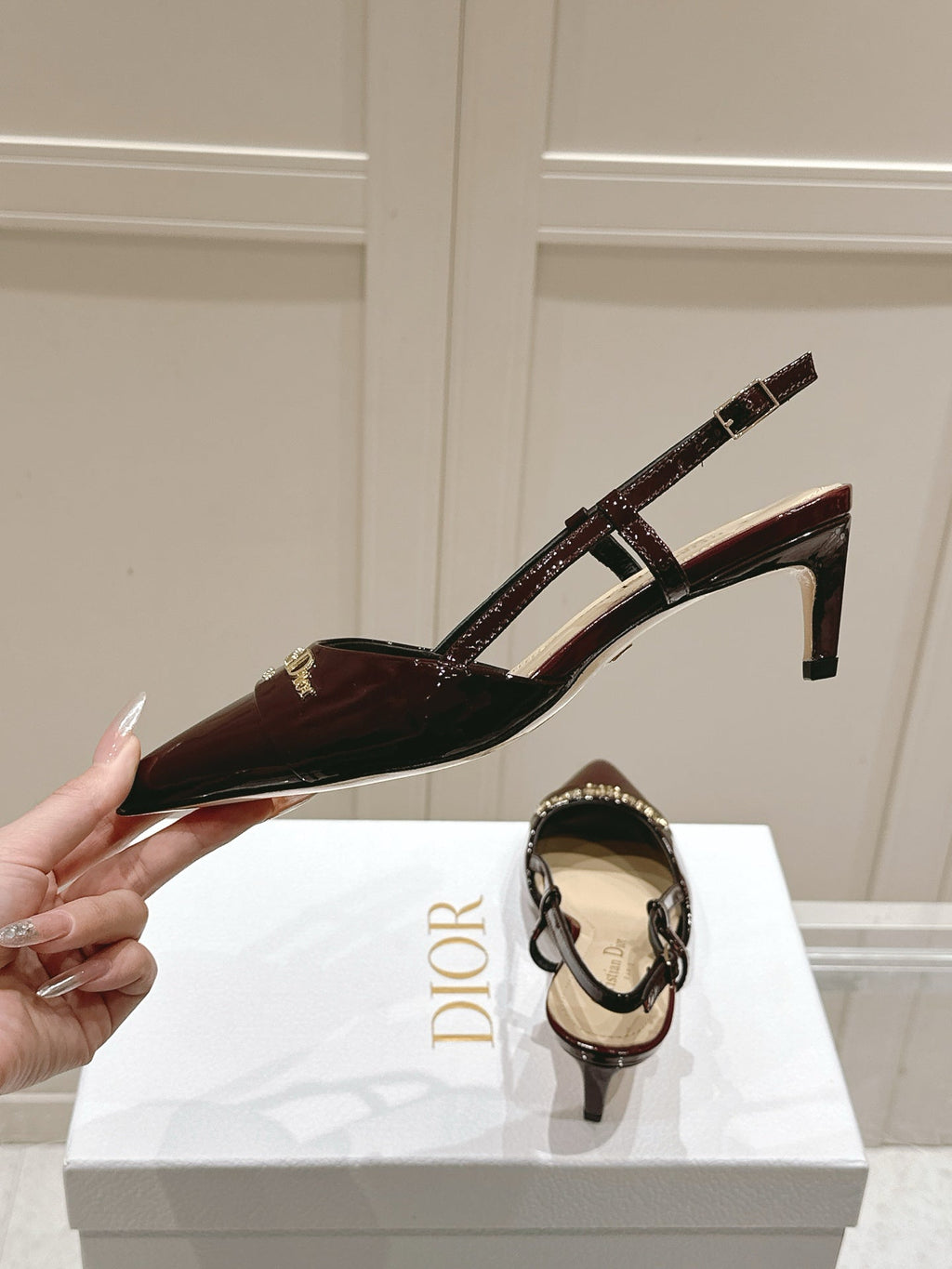 MY DD 25S SLINGBACK PUMP 50MM IN BURGUNDY RED GLOSSY CALFSKIN