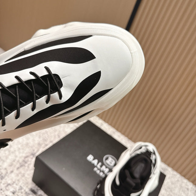 BALMAIN 26S SNEAKERS 60 MM IN WHITE AND BLACK CALFSKIN