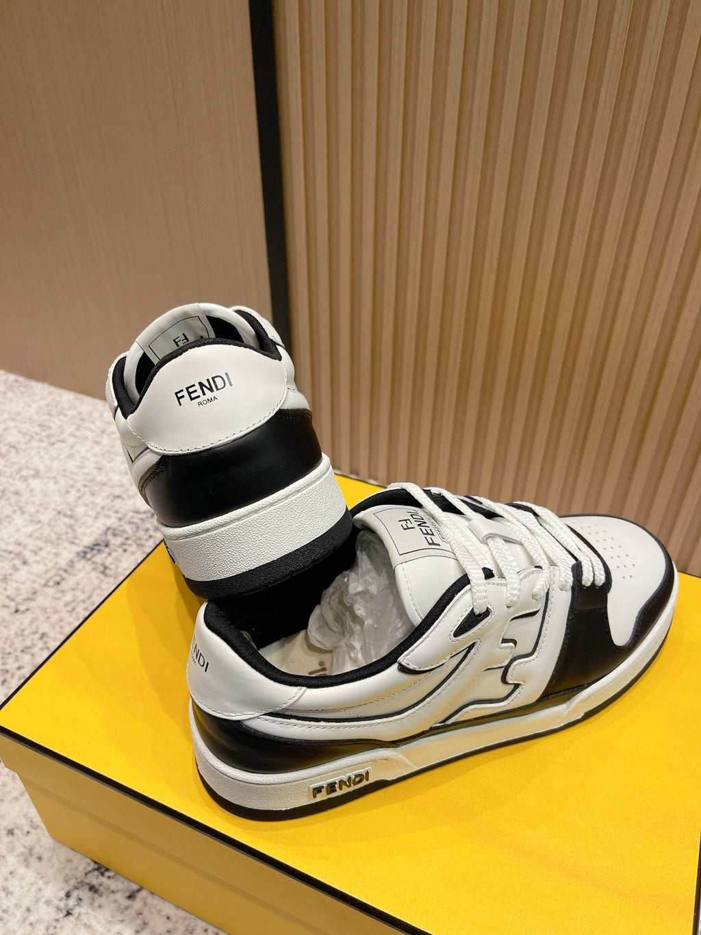 FENDI 25S MATCH SNEAKERS IN BLACK AND WHITE CALFSKIN STYLE 14