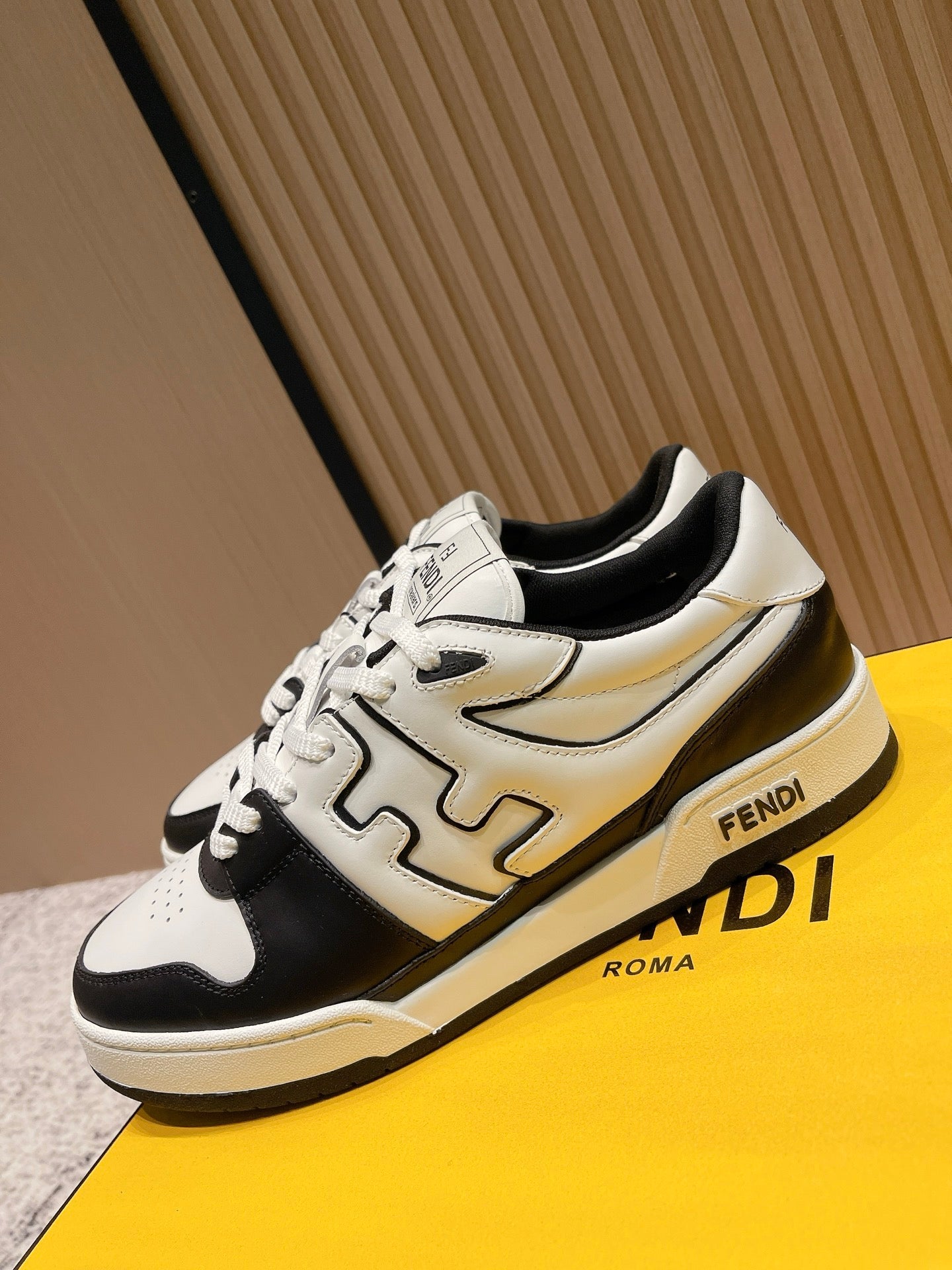 FENDI 25S MATCH SNEAKERS IN BLACK AND WHITE CALFSKIN STYLE 14