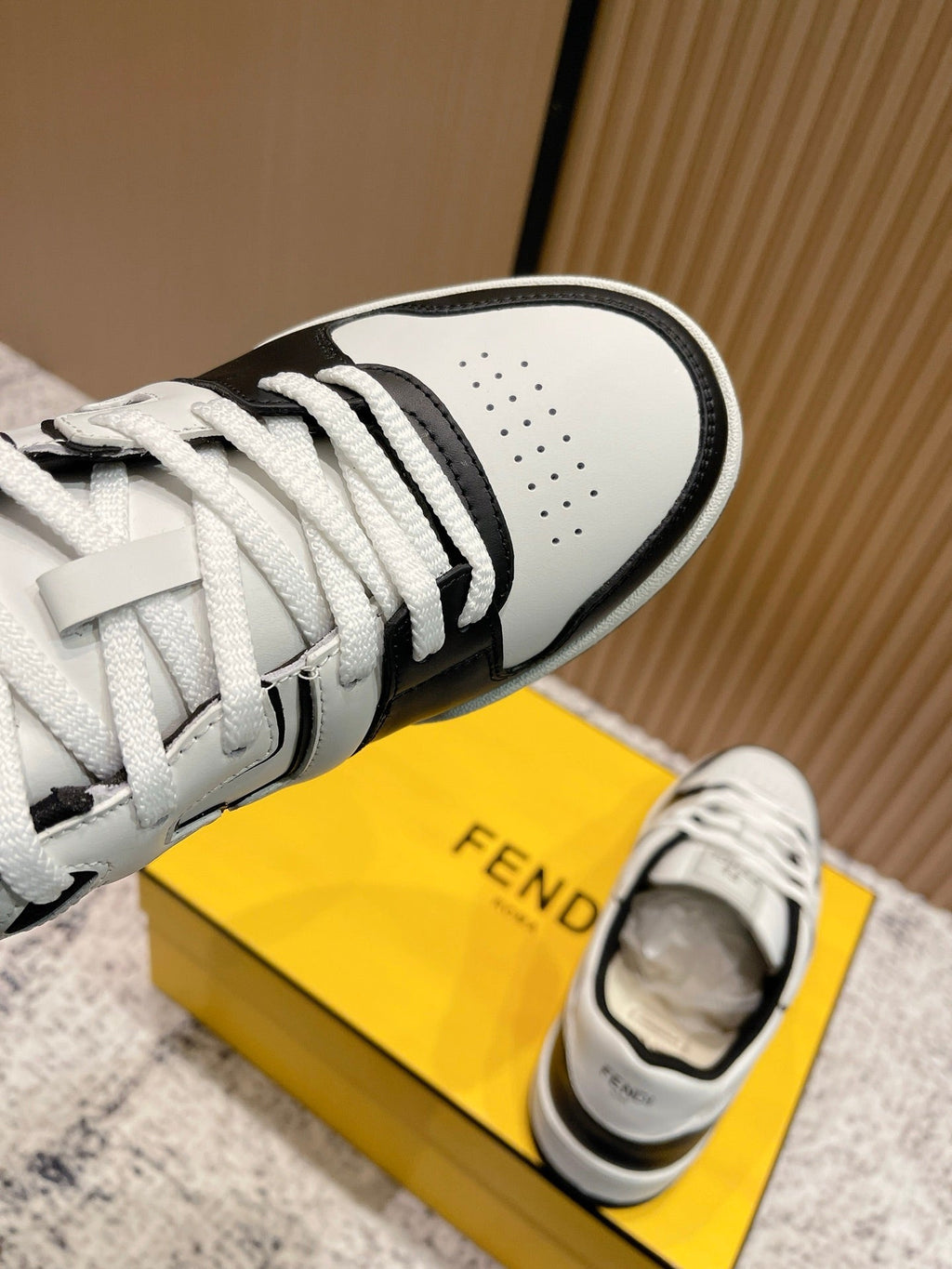 FENDI 25S MATCH SNEAKERS IN BLACK AND WHITE CALFSKIN STYLE 14