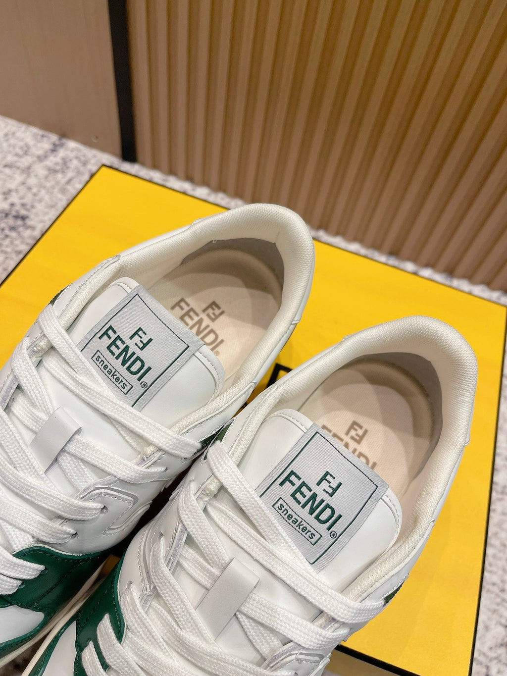 FENDI 25S MATCH SNEAKERS IN WHITE AND GREEN CALFSKIN STYLE 11
