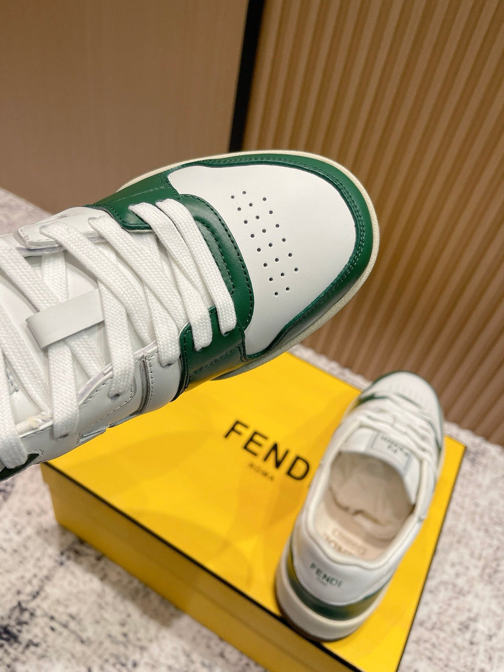 FENDI 25S MATCH SNEAKERS IN WHITE AND GREEN CALFSKIN STYLE 11