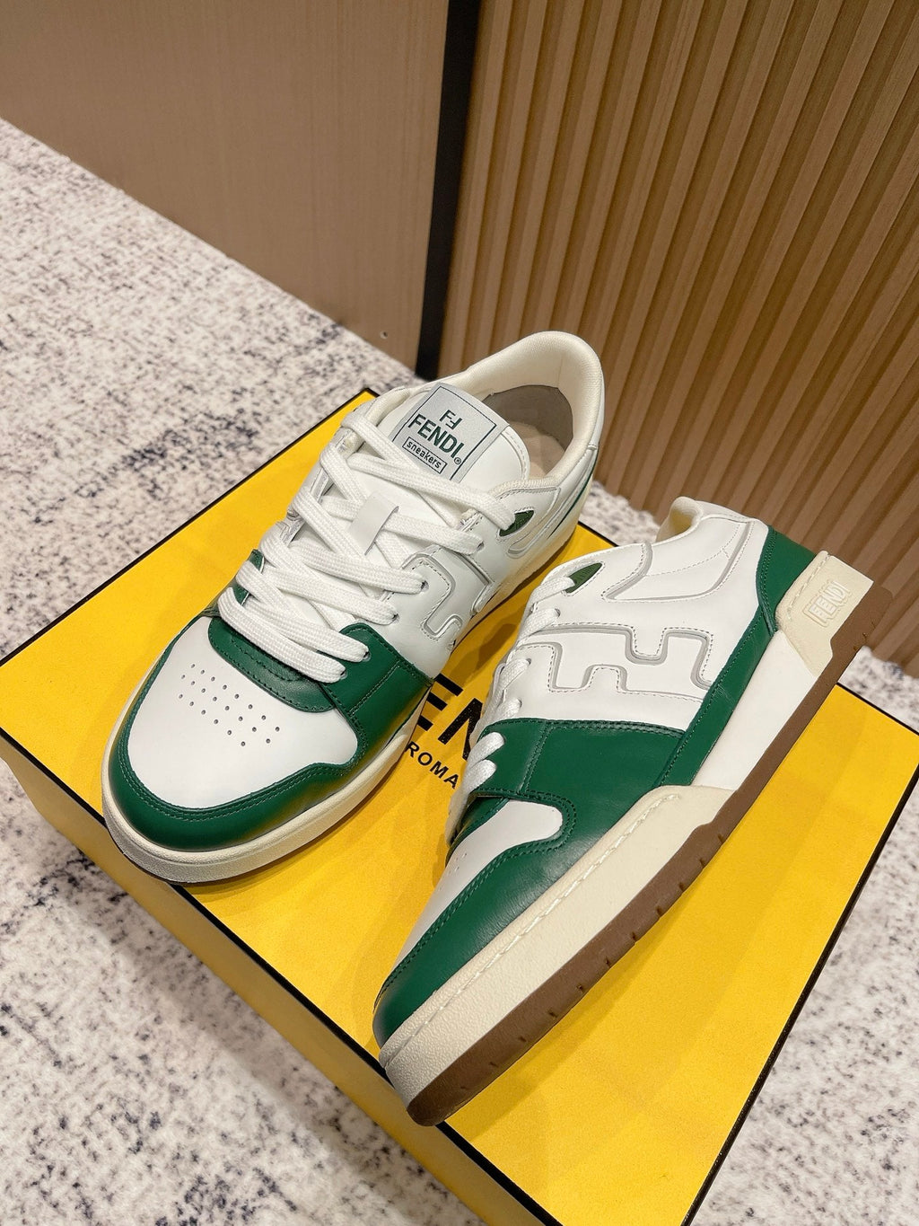 FENDI 25S MATCH SNEAKERS IN WHITE AND GREEN CALFSKIN STYLE 11