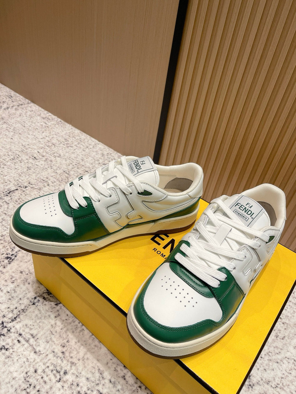 FENDI 25S MATCH SNEAKERS IN WHITE AND GREEN CALFSKIN STYLE 11