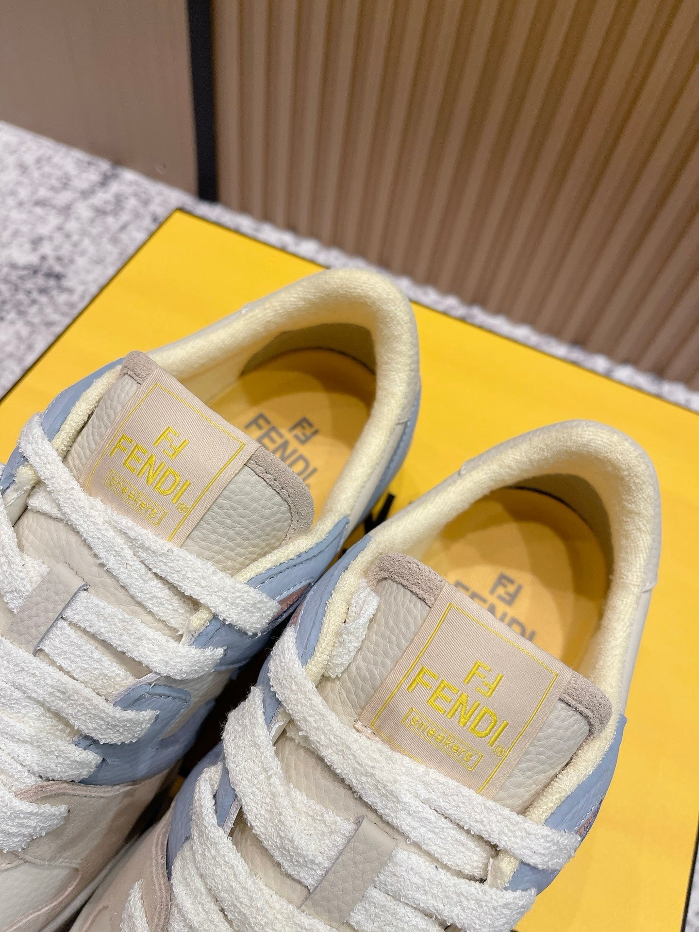 FENDI 25S MATCH SNEAKERS IN BEIGE MIX BLUE CALFSKIN AND SUEDE STYLE 10