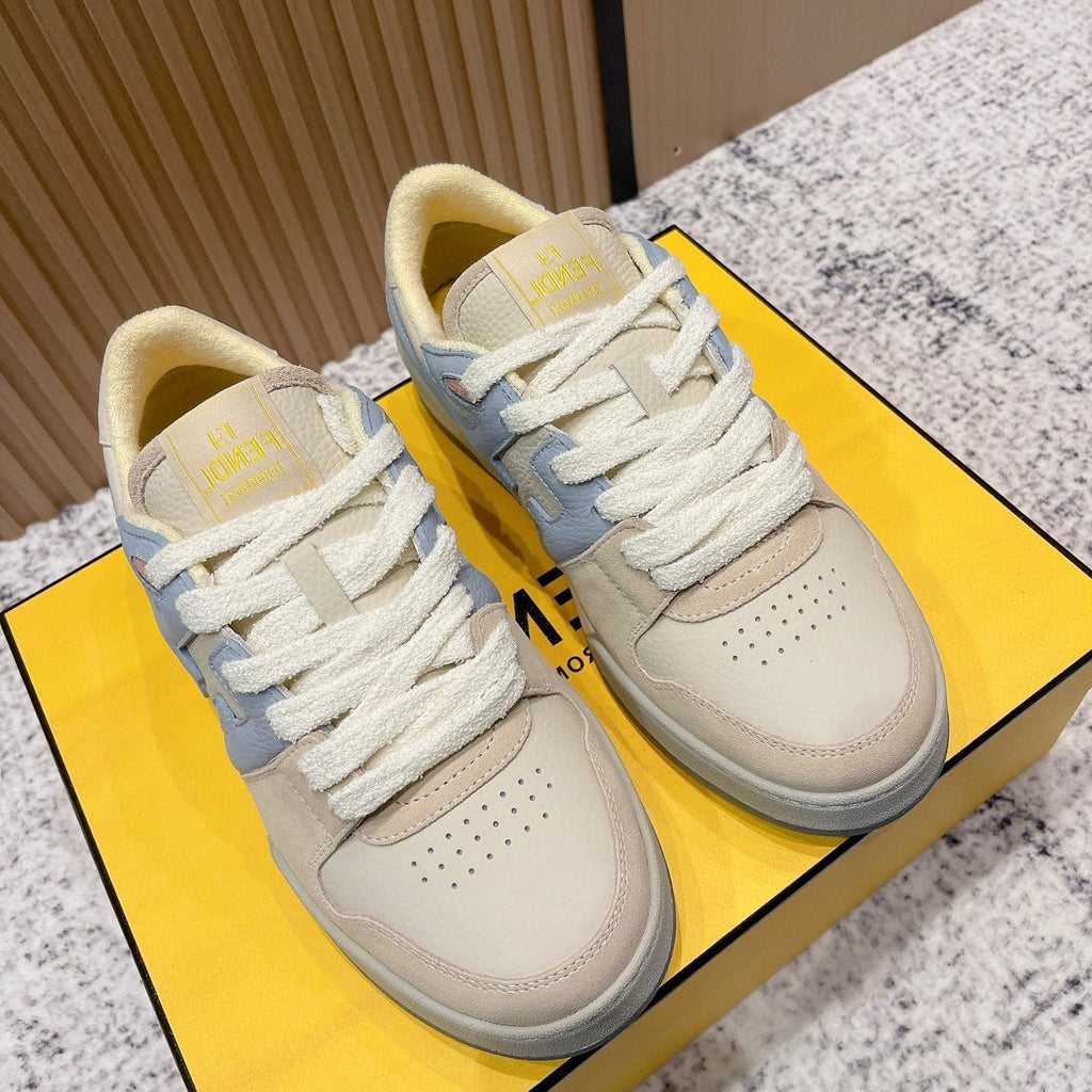 FENDI 25S MATCH SNEAKERS IN BEIGE MIX BLUE CALFSKIN AND SUEDE STYLE 10