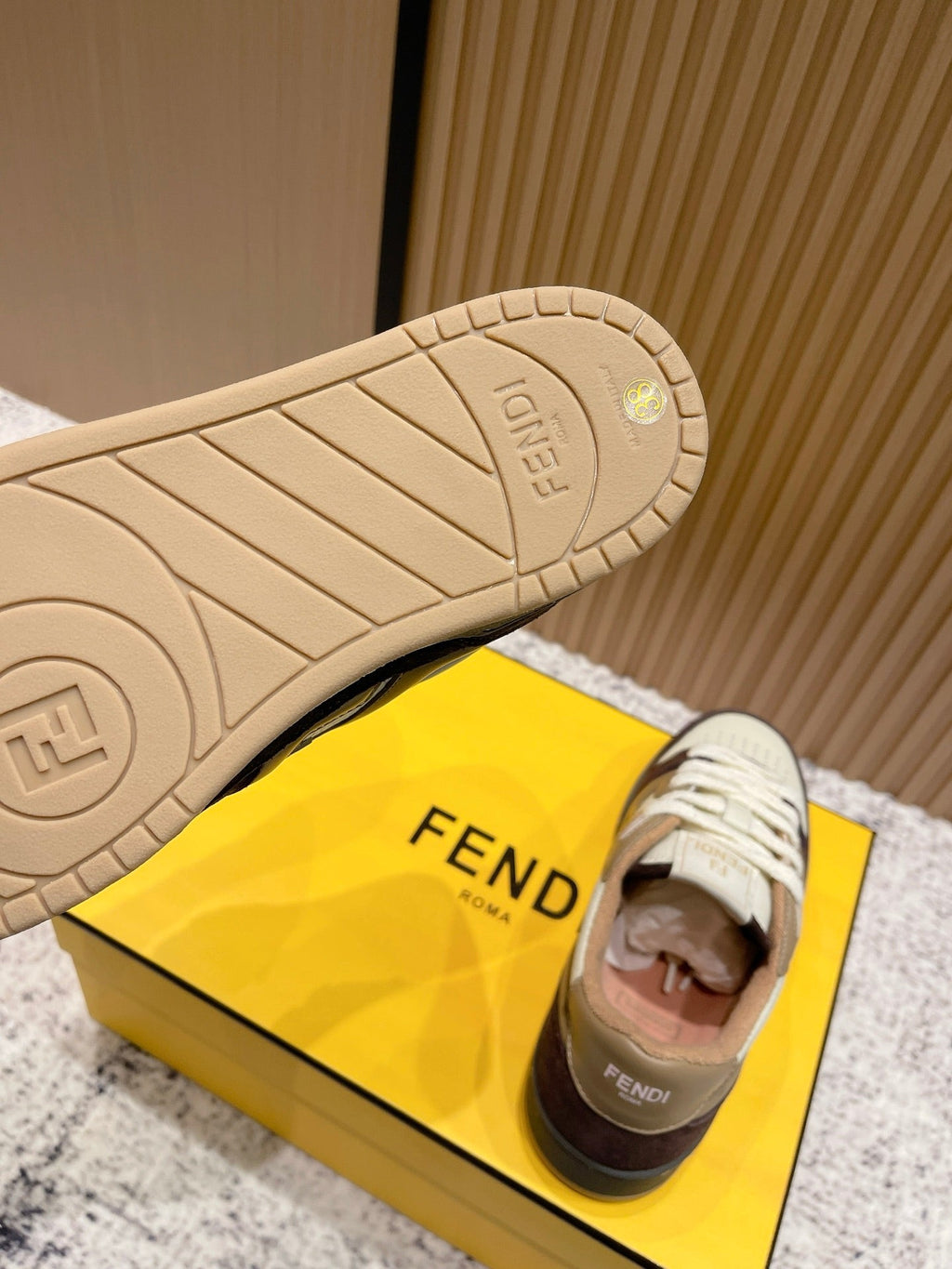 FENDI 25S MATCH SNEAKERS IN BEIGE CALFSKIN AND DARK BROWN SUEDE STYLE 8