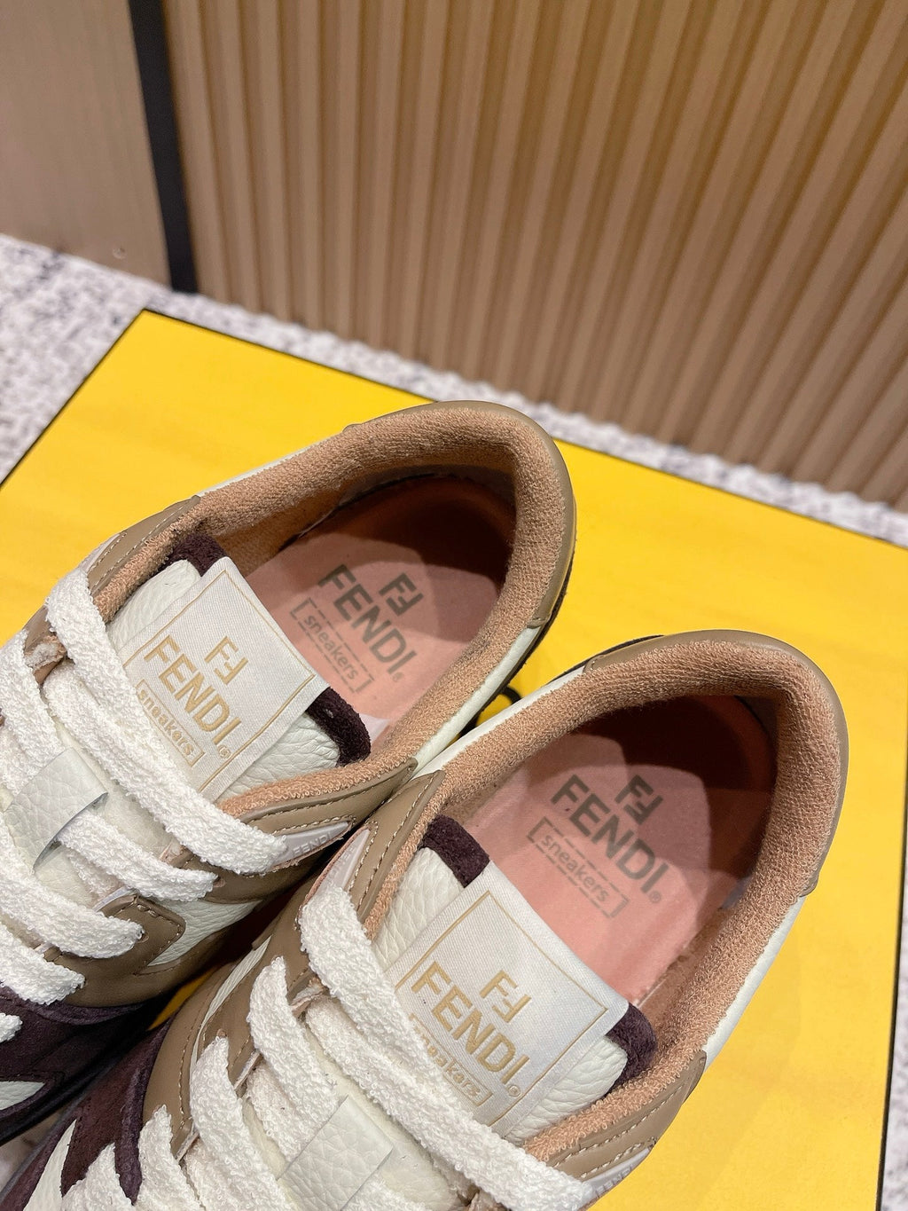 FENDI 25S MATCH SNEAKERS IN BEIGE CALFSKIN AND DARK BROWN SUEDE STYLE 8