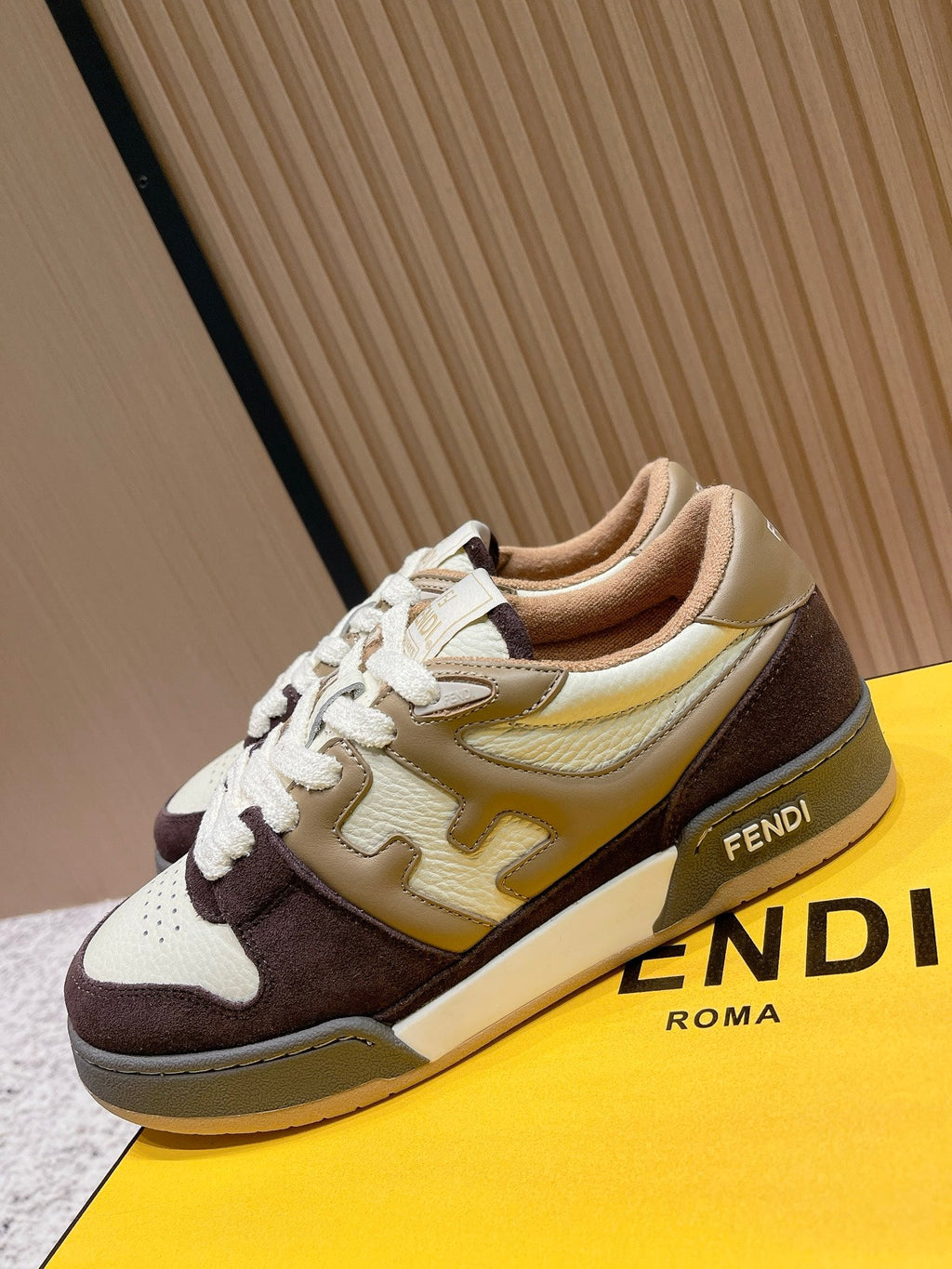 FENDI 25S MATCH SNEAKERS IN BEIGE CALFSKIN AND DARK BROWN SUEDE STYLE 8